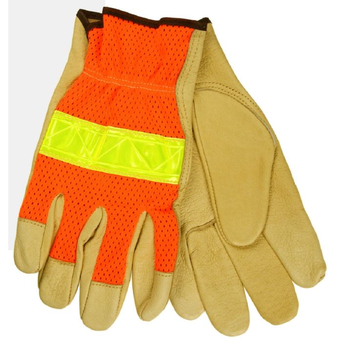 MCR Safety Luminator 34111-2XL Premium Grade Grain Pigskin, Hi-Visibility  Leather Drivers Work Gloves, Hi-Vis Orange, 2X-Large, Box of 12 Pairs