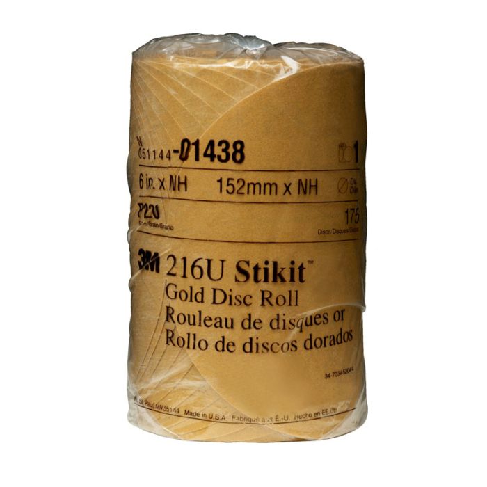 3M™ Stikit™ Gold Disc Roll, 01438, 6 in, P220, 175 discs per roll, 6 rolls per box