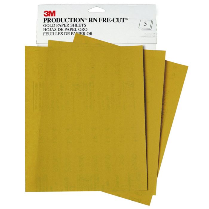 3M™ Gold Abrasive Sheet, 02537, P600 grade, 9 in x 11 in, 50 sheets per sleeve, 5 sleeves per case