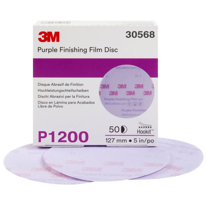 3M™ Hookit™ Purple Finishing Film Abrasive Disc 260L, 30568, 5 in, P1200, 50 discs per carton, 4 cartons per case