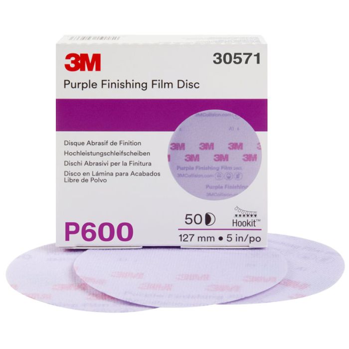 3M™ Hookit™ Purple Finishing Film Abrasive Disc 260L, 30571, 5 in, P600, 50 discs per carton, 4 cartons per case