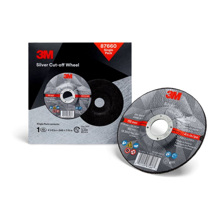 3M™ Silver Cut-Off Wheel, 87660, T27, 4.5 in x .045 in x 7/8 in, Single Pack, 10 per case