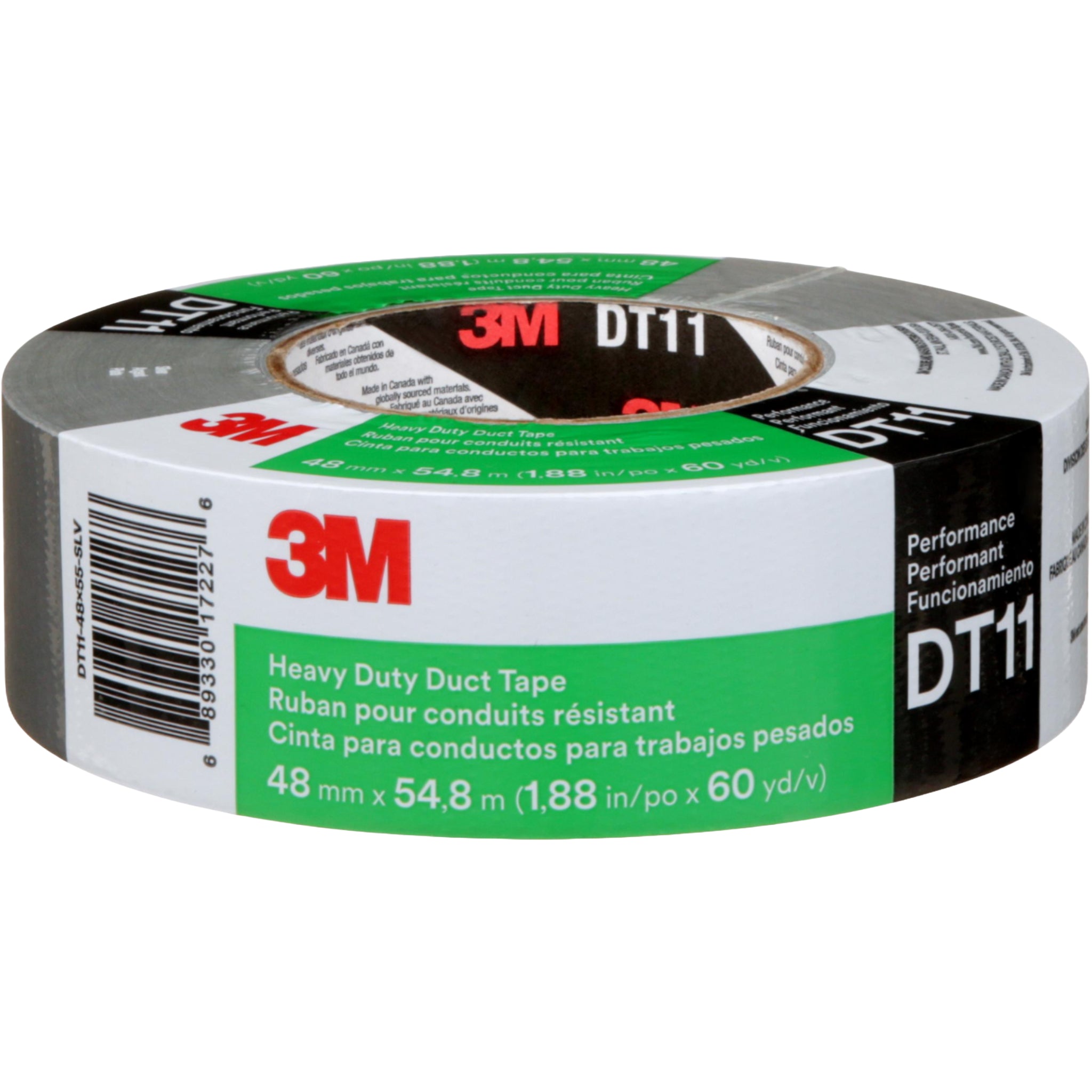 3M Heavy Duty Duct Tape DT11 Silver 48 mm x 54.8 m 11 mil center view