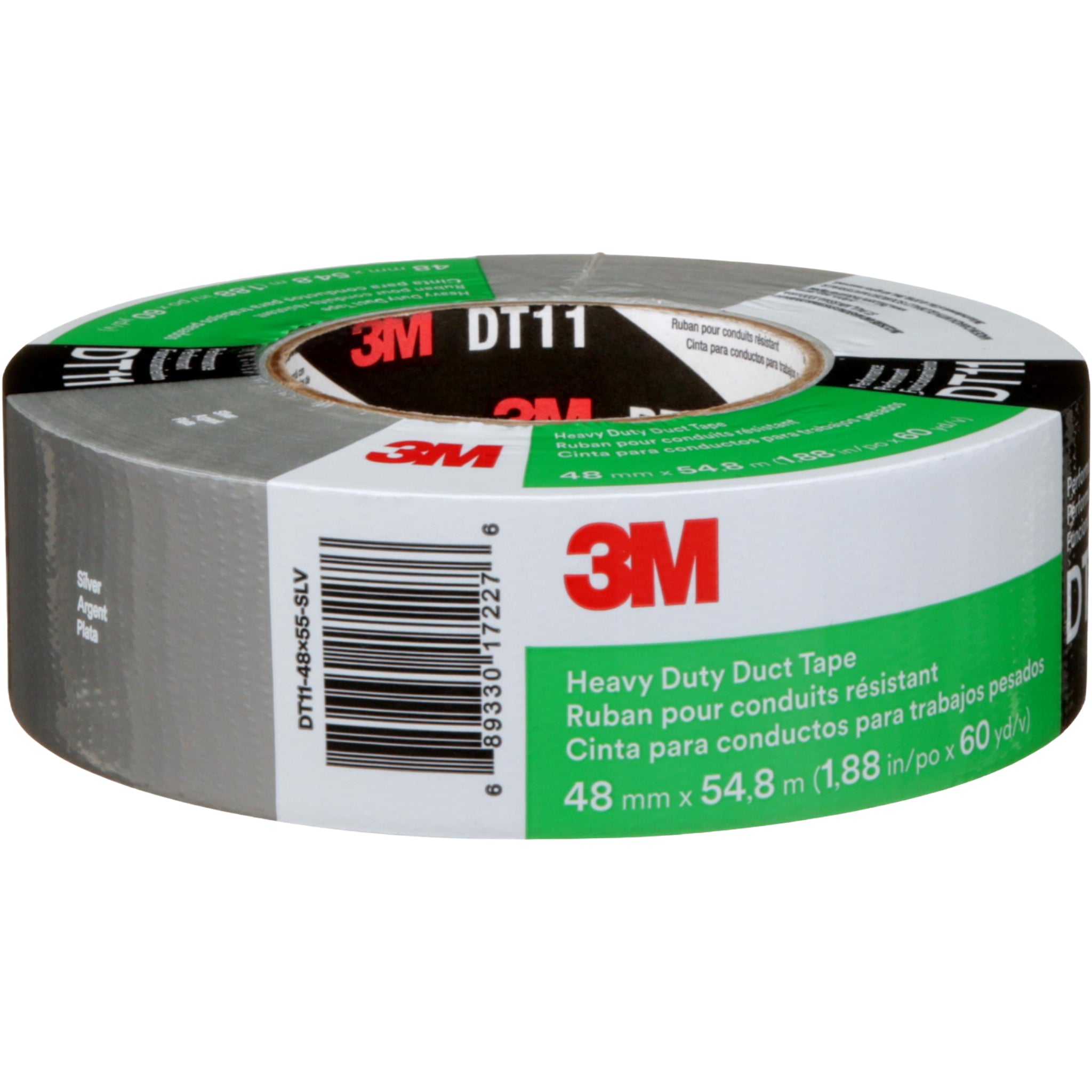 3M Heavy Duty Duct Tape DT11 Silver 48 mm x 54.8 m 11 mil center view