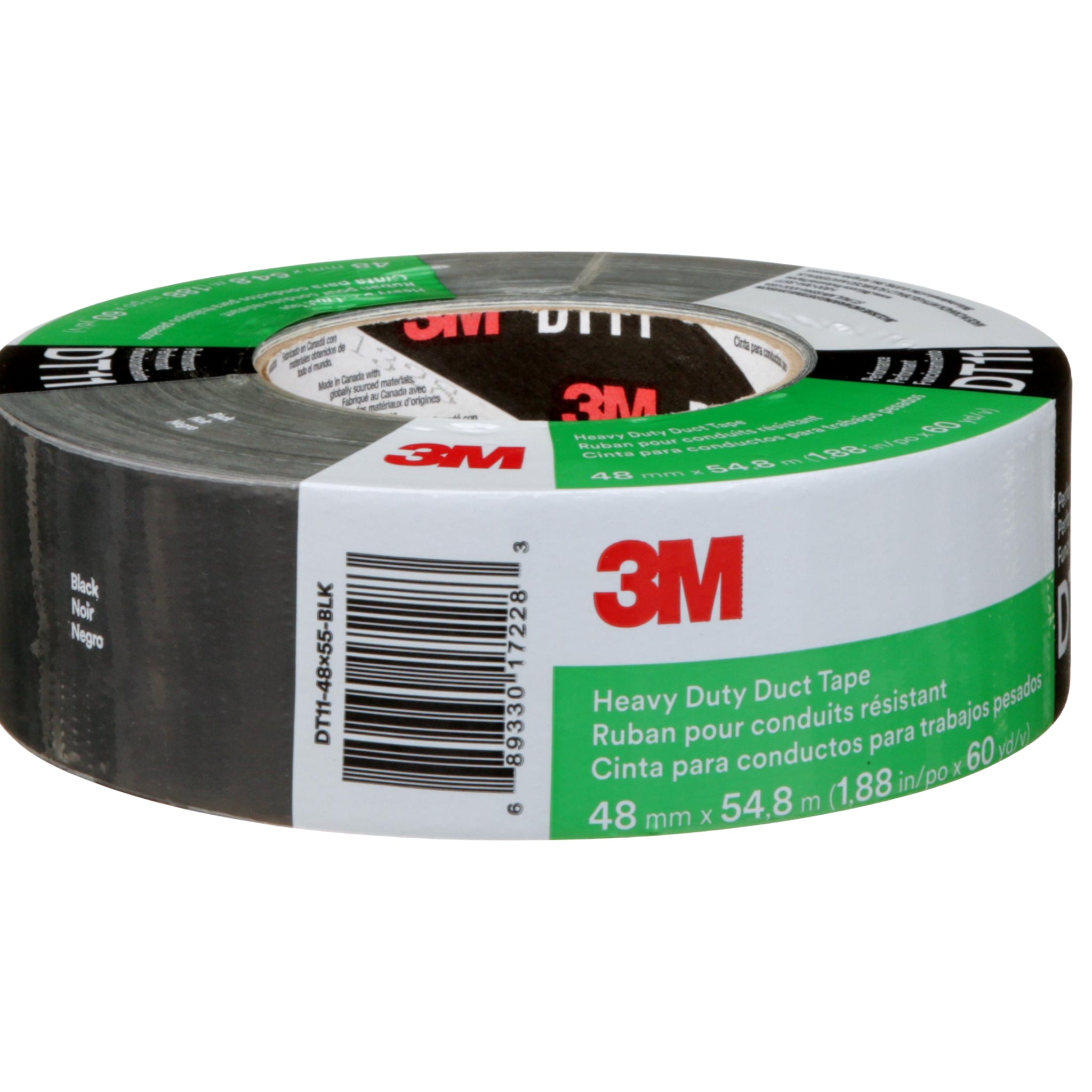 3M Heavy Duty Duct Tape DT11 Black 48 mm x 54.8 m 11 mil center view