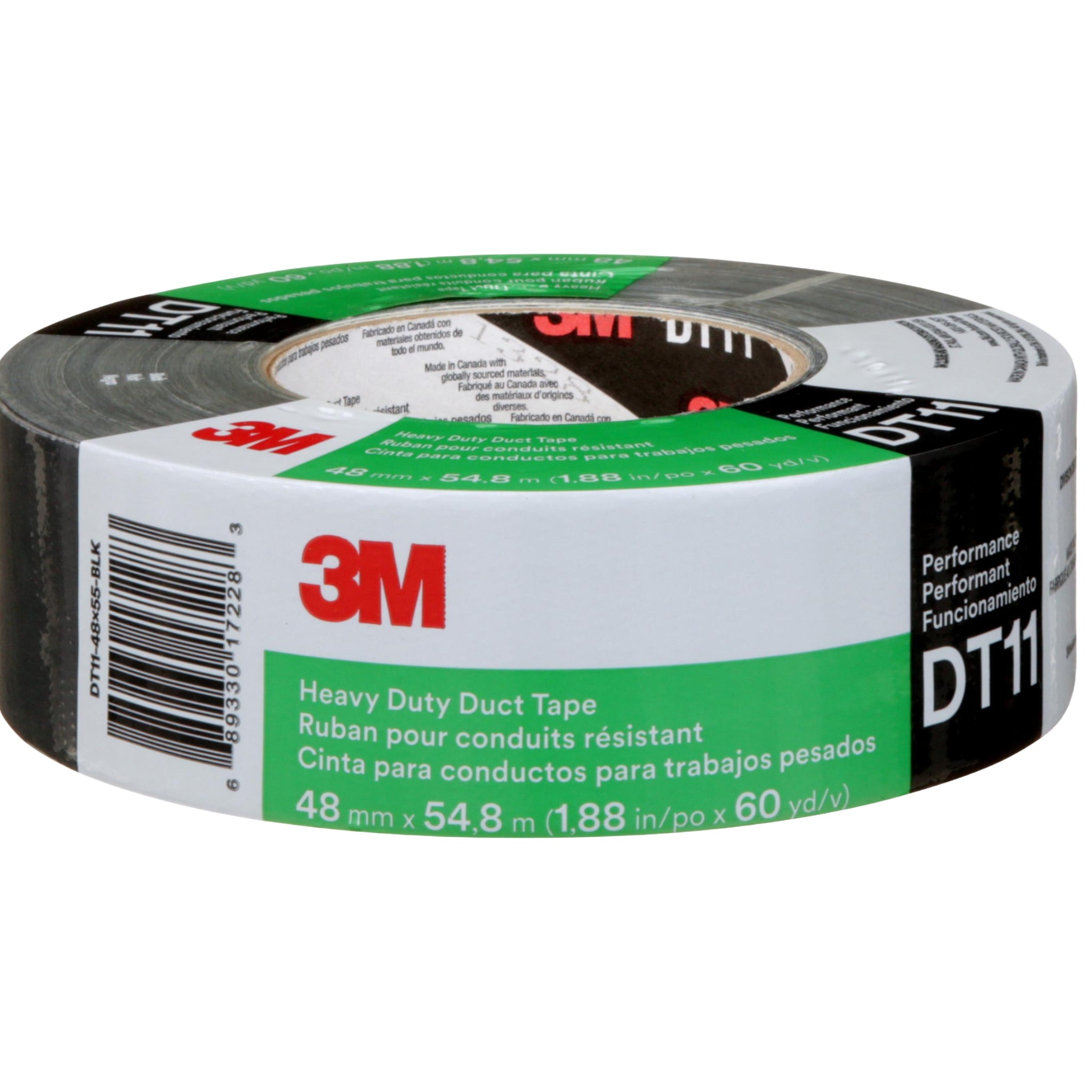 3M Heavy Duty Duct Tape DT11 Black 48 mm x 54.8 m 11 mil center view