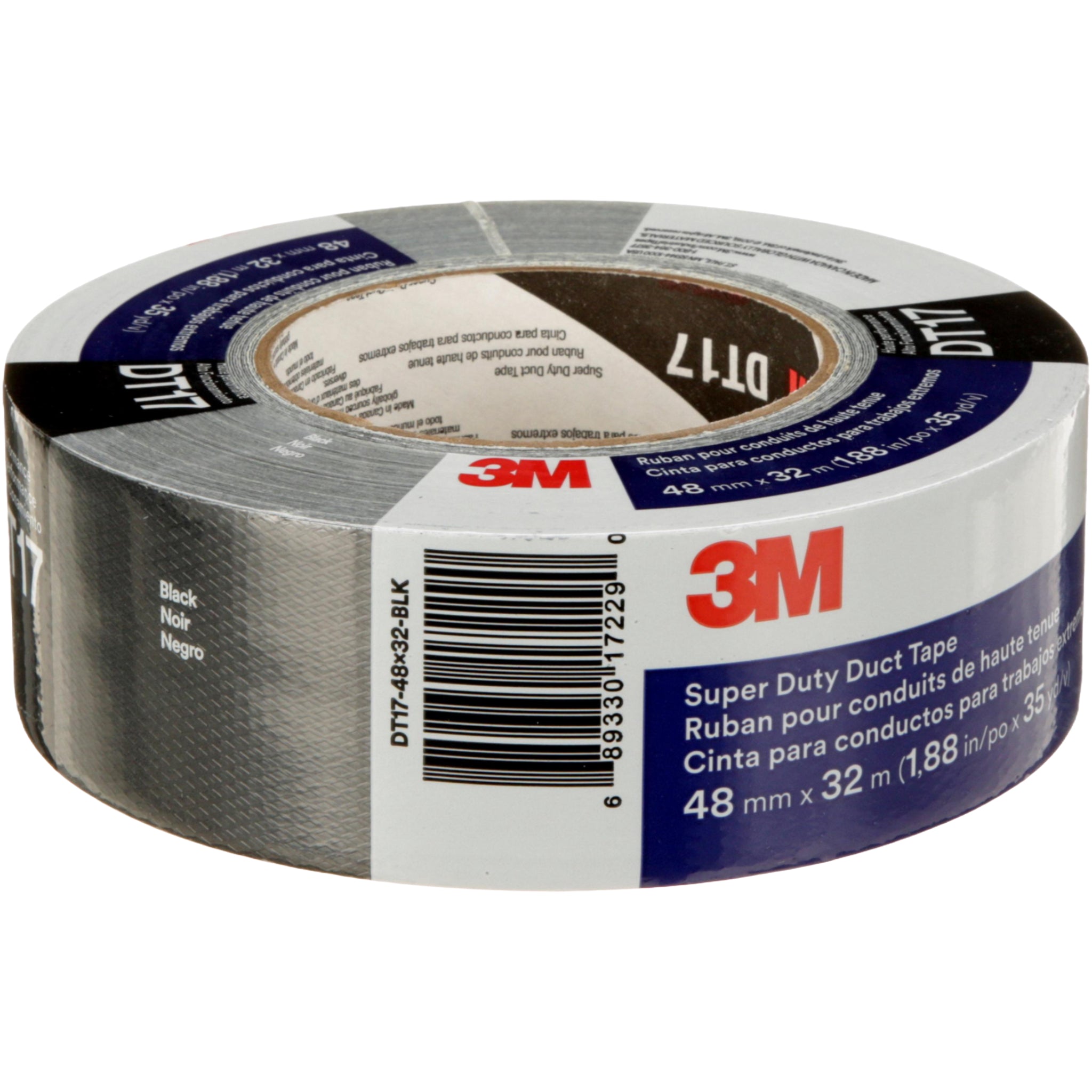 3M Super Duty Duct Tape DT17 Black 48 mm x 32 m 17 mil center view