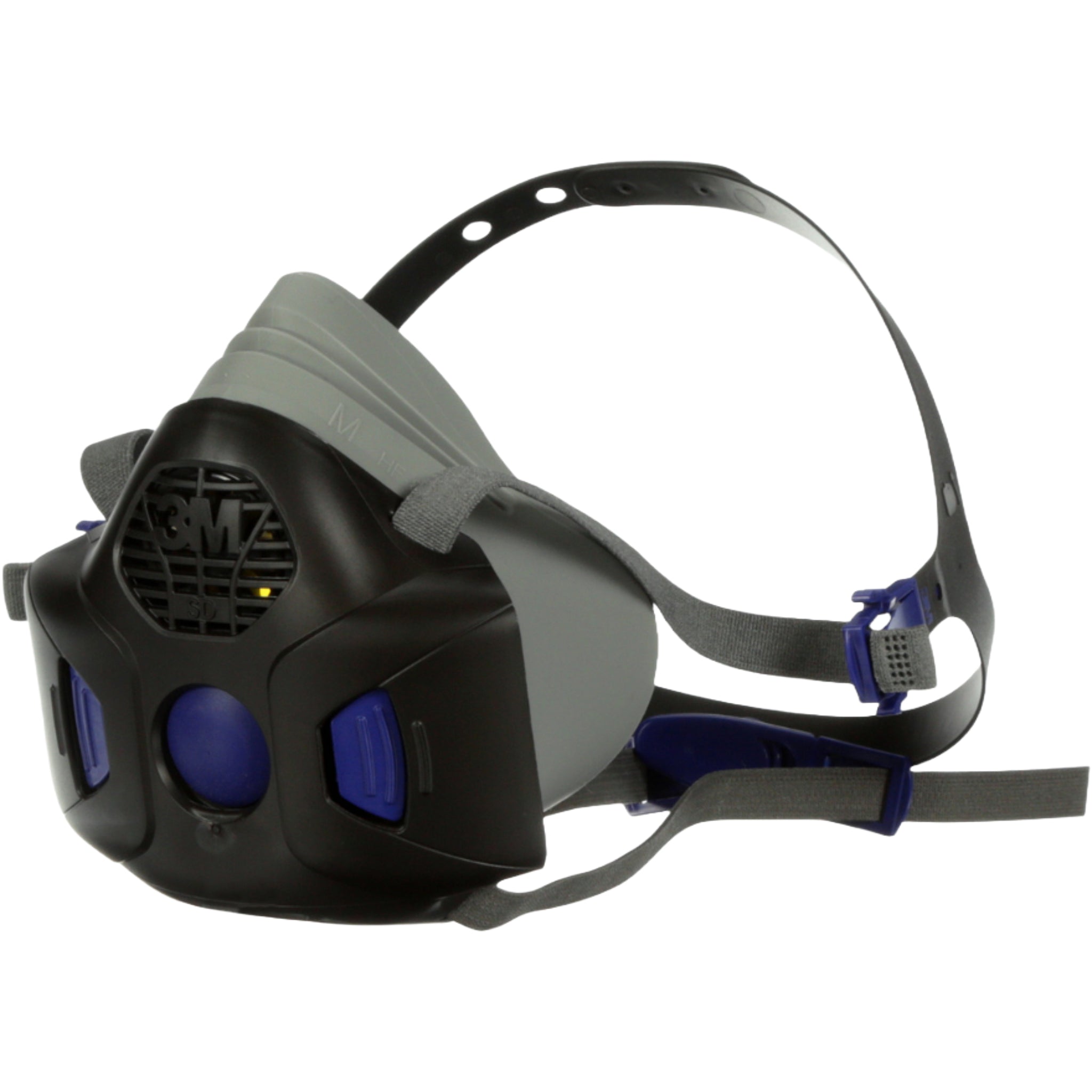 3M HF-802SD Secure Click Half Facepiece Reusable Respirator, Gray, Medium left side view