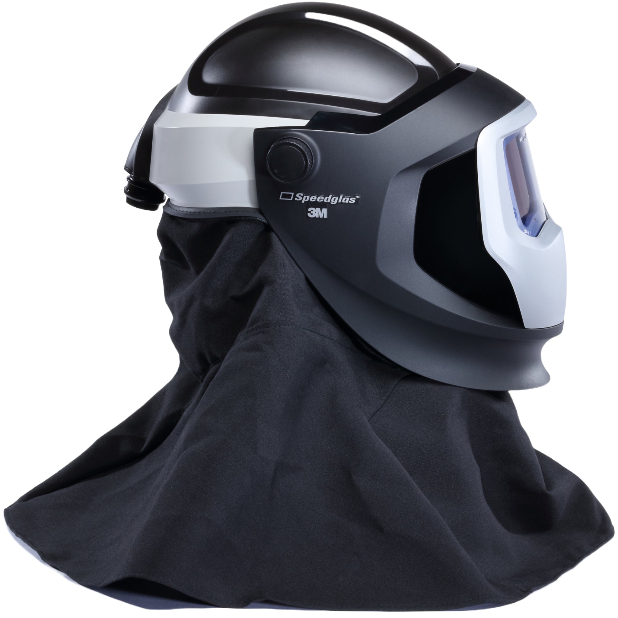 3M Versaflo M-407SG Resp M-Series Helmet Assembly with Flame Resistant Shroud and Speedglas Welding Shield, No ADF right side view closed