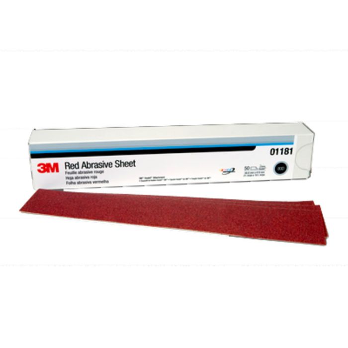 3M™ Hookit™ Red Abrasive Sheet, 01181, P80, 2-3/4 in x 16 1/2 in, 25 sheets per carton, 5 cartons per case