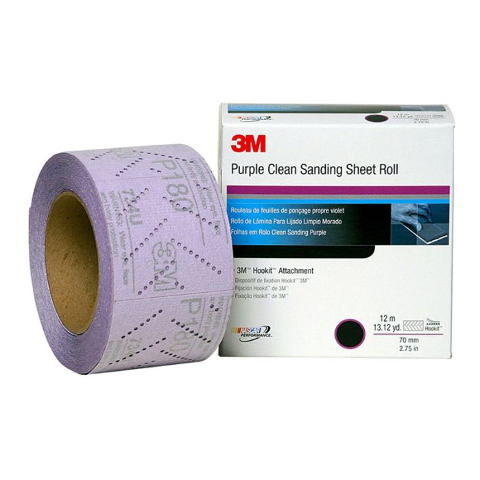 3M™ Hookit™ Purple Clean Sanding Sheet Roll 334U, 30701, P600, 70 mm x 12 m, 5 rolls per case