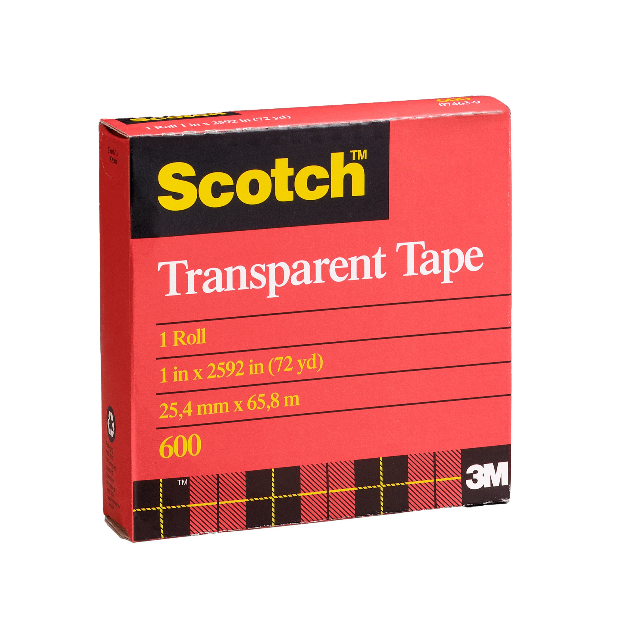 Scotch Light Duty Packaging Tape 600 Clear High Clarity 3/4 in x 72 yd 3 in Core, 1 Roll