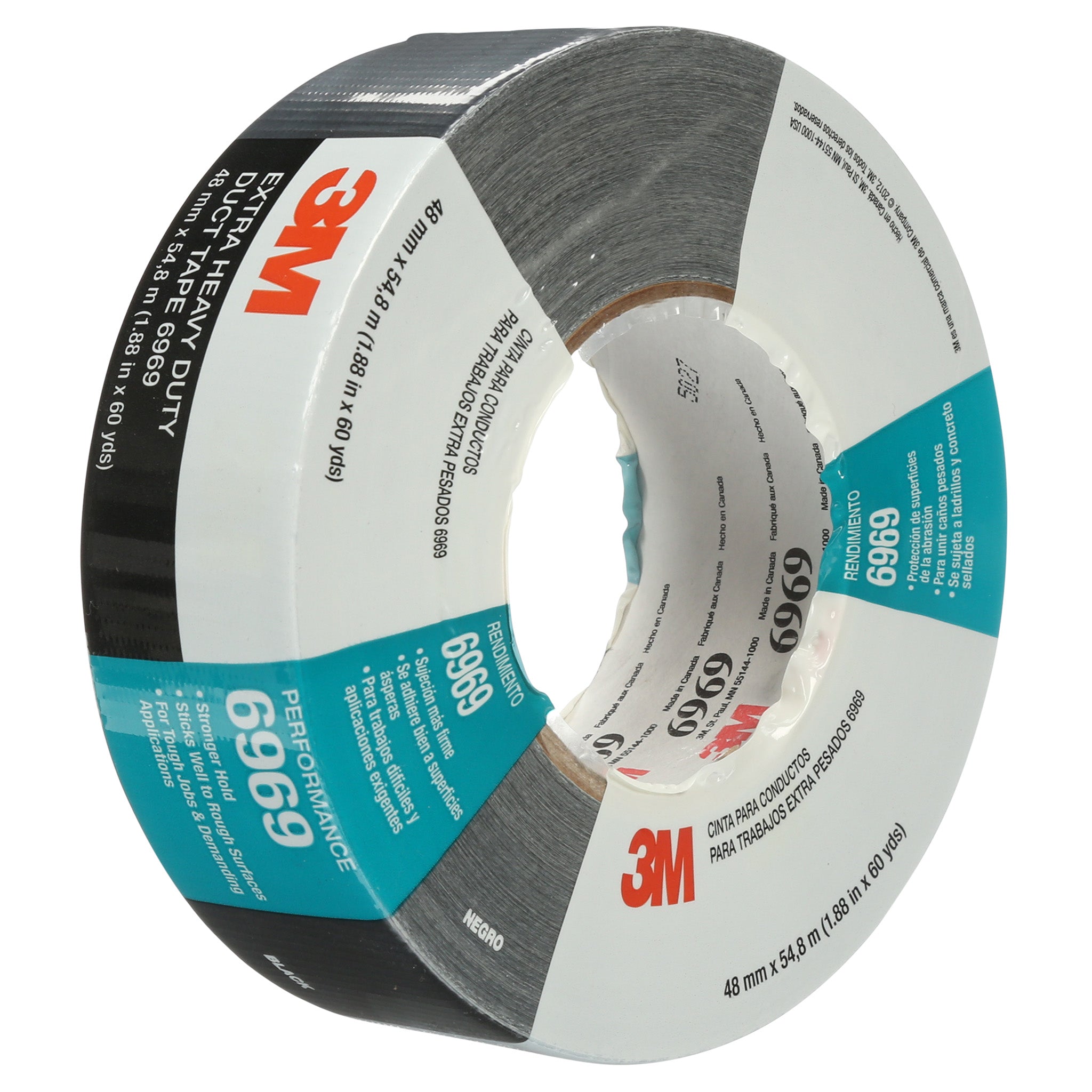 3M Extra Heavy Duty Duct Tape 6969 Black 48 mm x 54.8 m 10.7 mil, 1 Roll