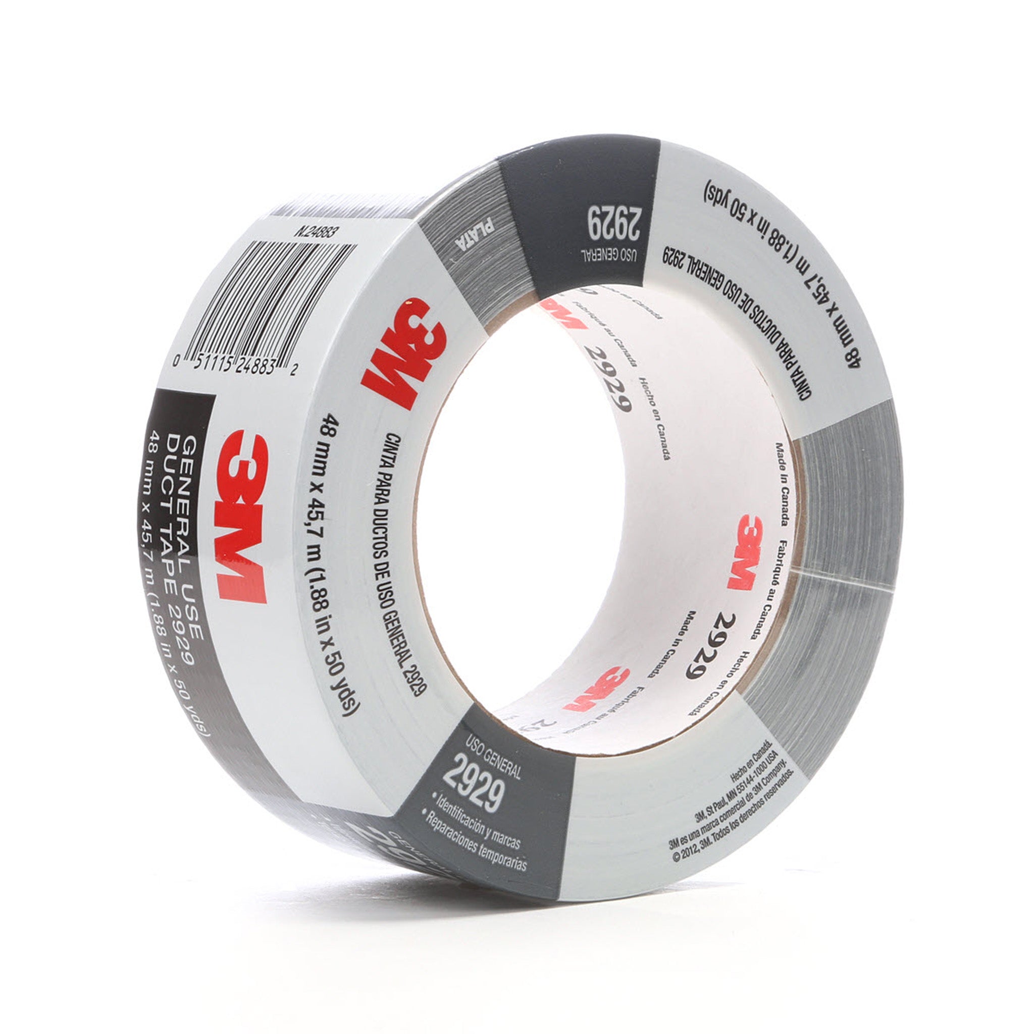 3M General Use Duct Tape 2929 Silver 1.88 in x 50 yd 5.5 mil, 1 Roll