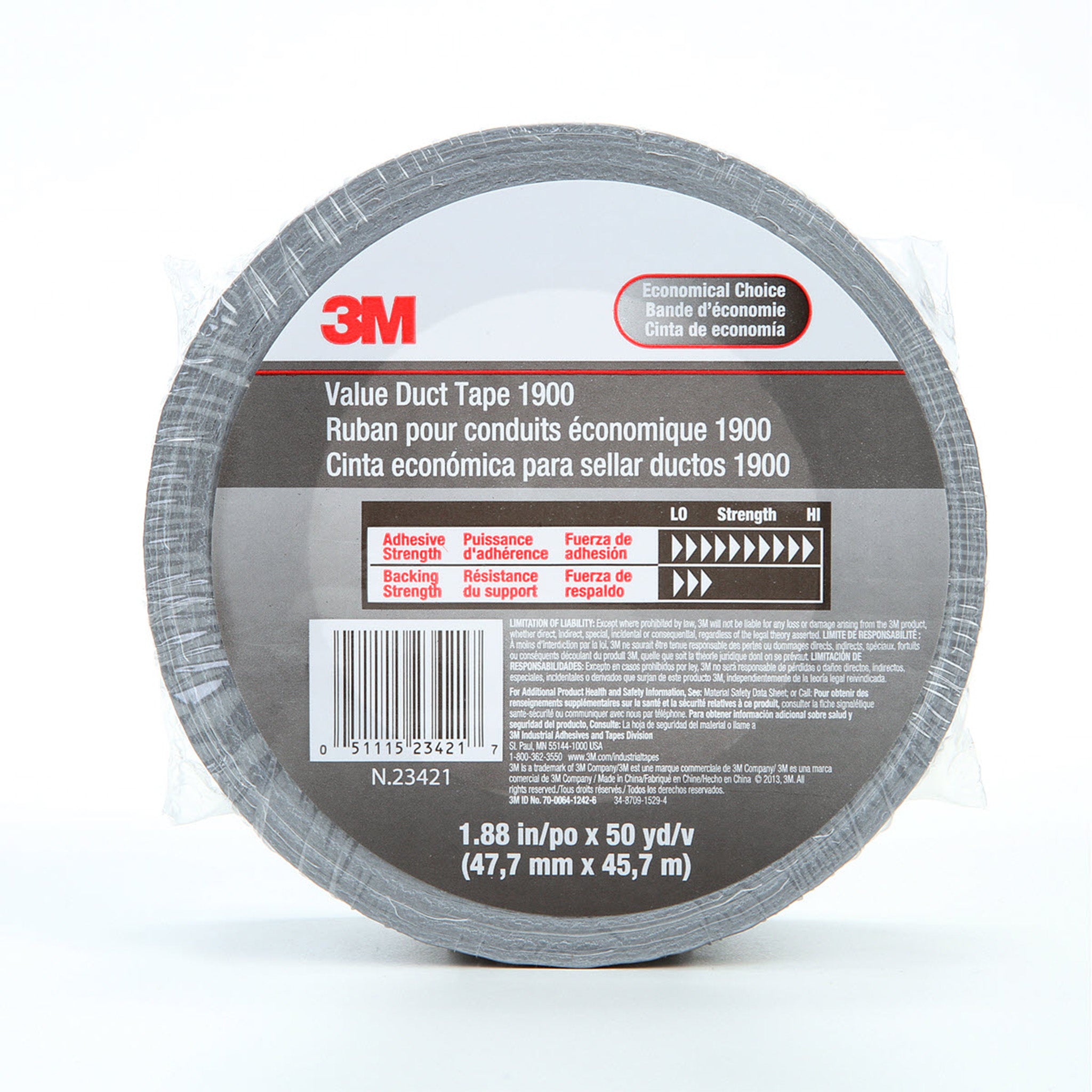 3M Value Duct Tape 1900 Silver 1.88 in x 50 yd 5.8 mil, 1 Roll