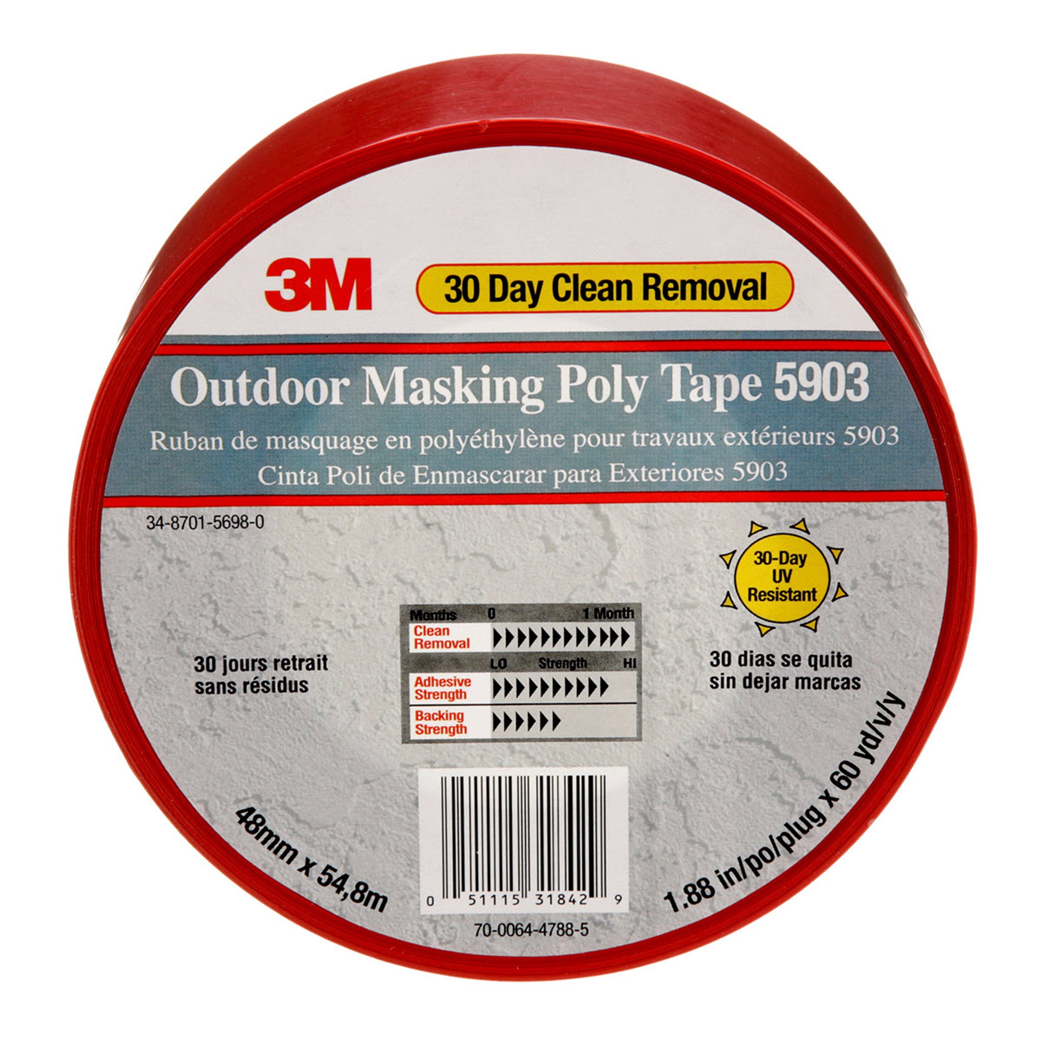 3M Outdoor Masking Poly Tape 5903 Red 48 mm x 54.8 m 7.5 mil, 1 Roll