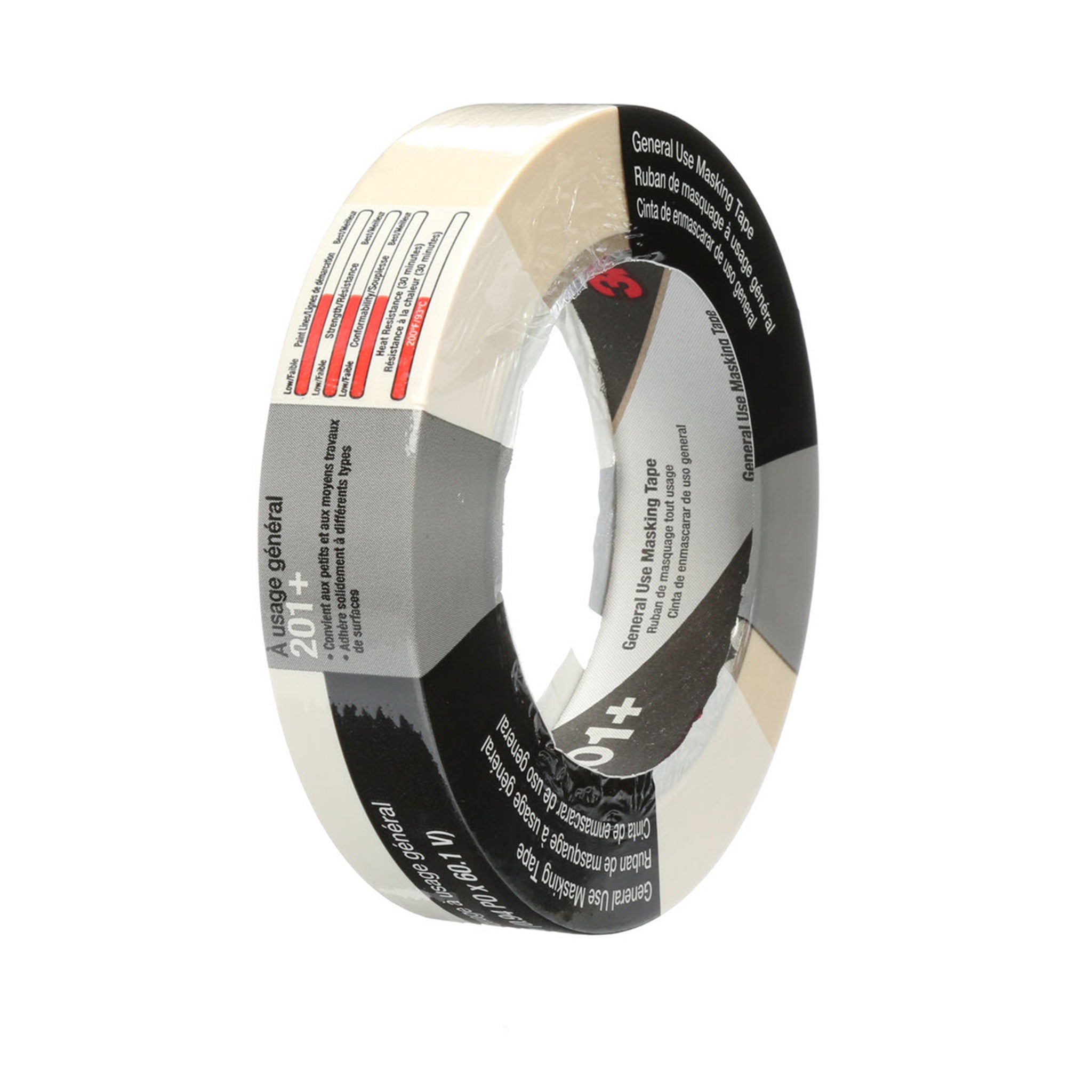 3M General Use Masking Tape 201+ Tan 24 mm x 55 m 4.4 mil, 1 Roll