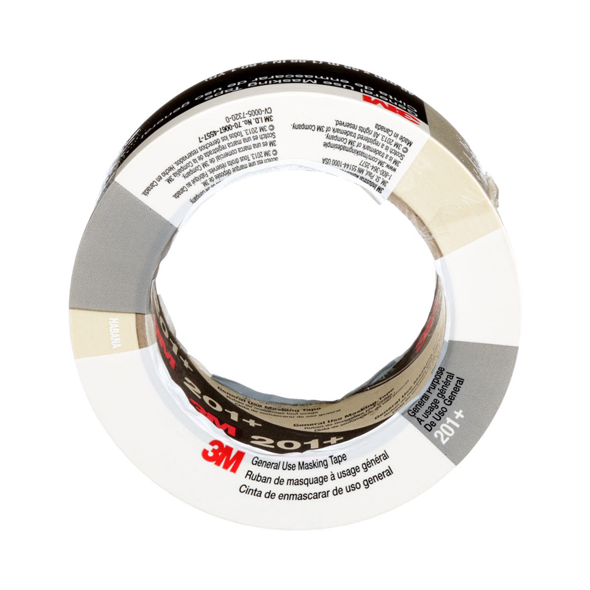 3M General Use Masking Tape 201+ Tan 48 mm x 55 m 4.4 mil, 1 Roll