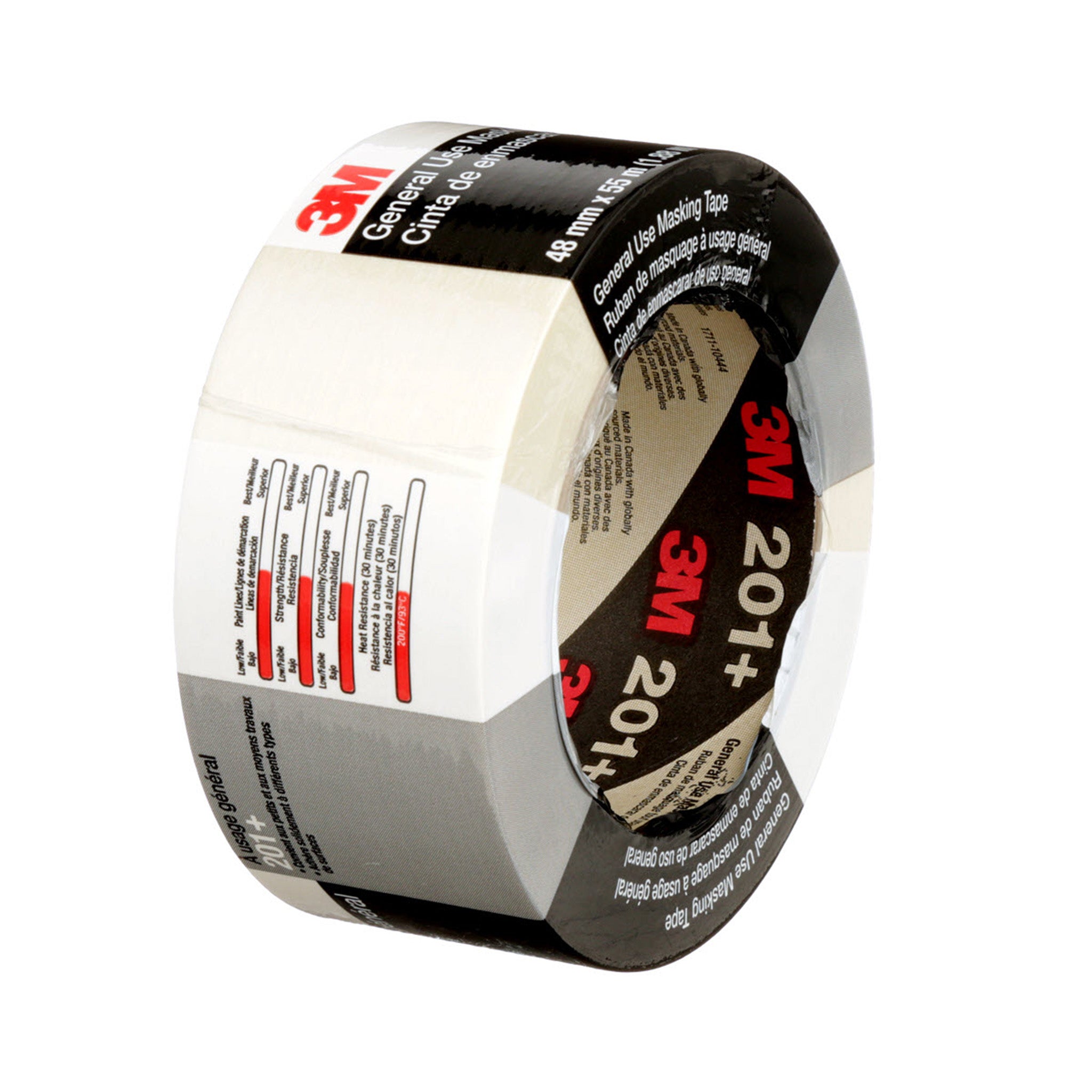 3M General Use Masking Tape 201+ Tan 48 mm x 55 m 4.4 mil, 1 Roll