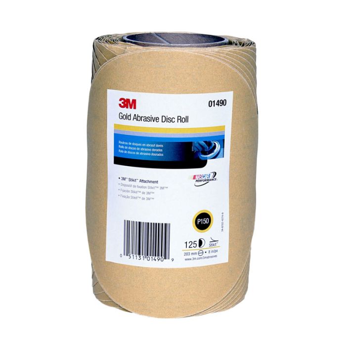 3M™ Stikit™ Gold Disc Roll, 01490, 8 in, P150, 125 discs per roll, 4 rolls per case