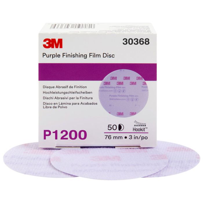 3M™ Hookit™ Purple Finishing Film Abrasive Disc 260L, 30368, 3 in, P1200, 50 discs per carton, 4 cartons per case