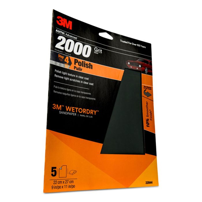 3M™ Wetordry™ Sandpaper, 32044, 2000 Grit, 9 in x 11 in, 5 per pack, 20 per case