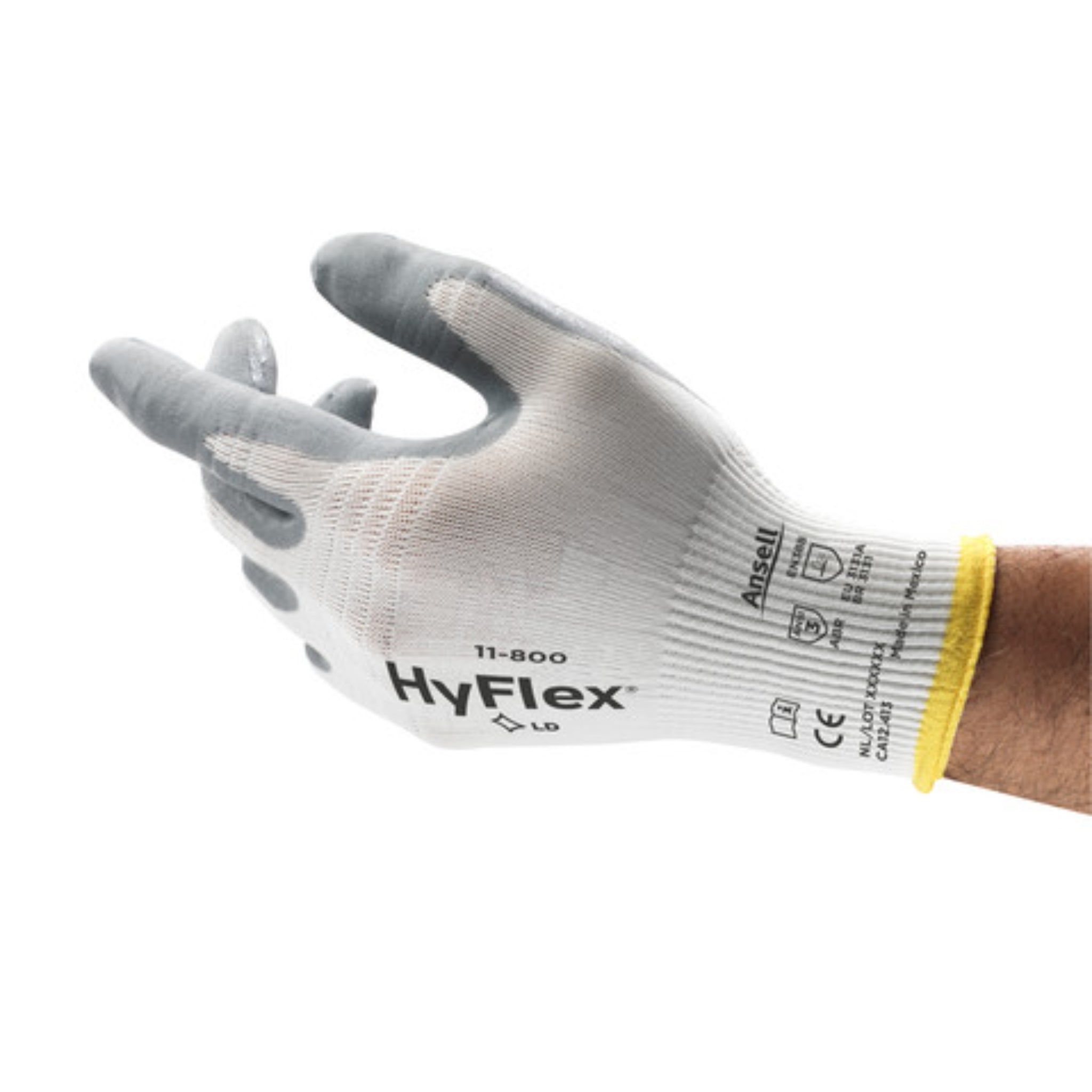 Ansell HyFlex 163310 11-800-8-M Industrial Nitrile Coated Gloves, White, Medium - 8, 1 Pair