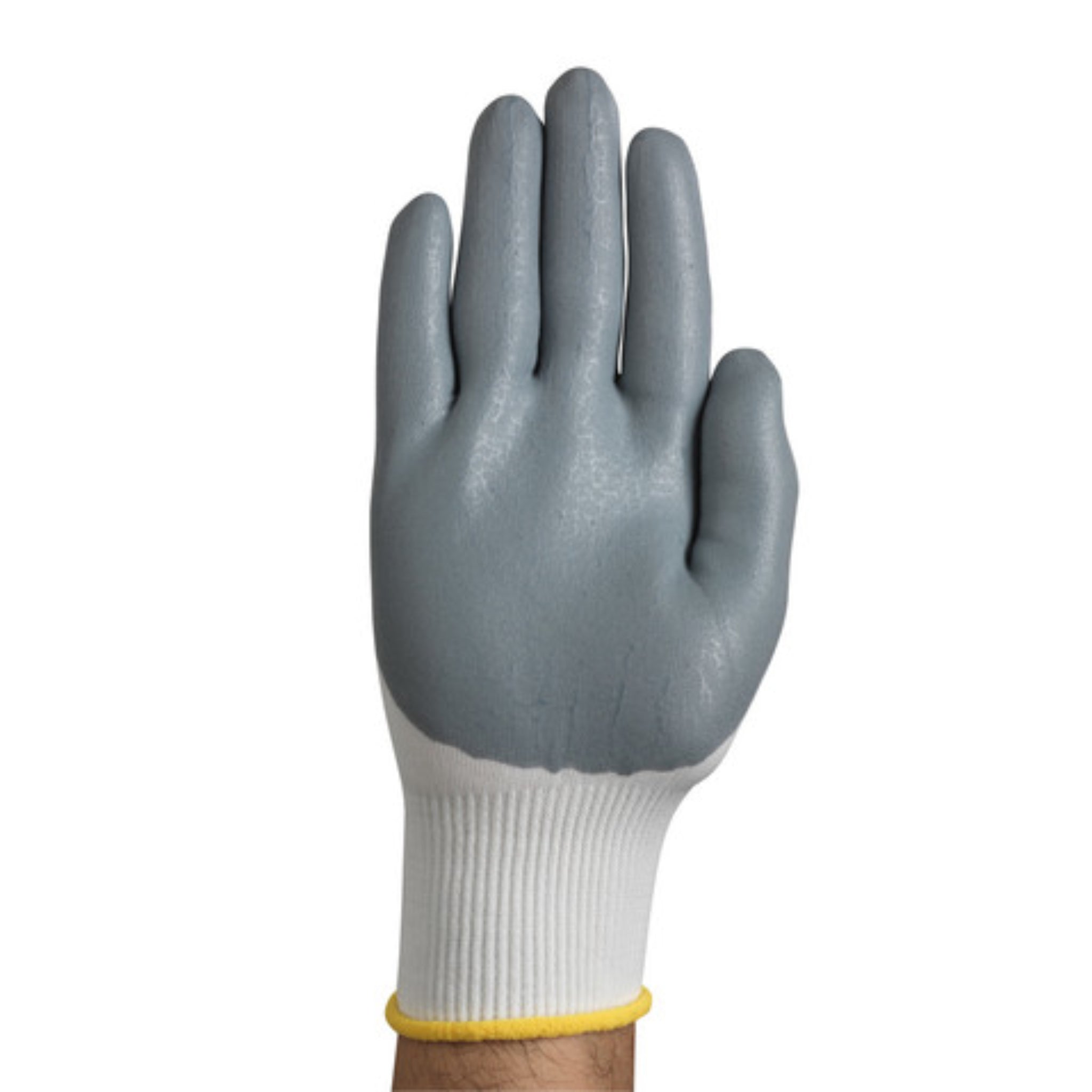 Ansell HyFlex 163310 11-800-8-M Industrial Nitrile Coated Gloves, White, Medium - 8, 1 Pair, Palm View