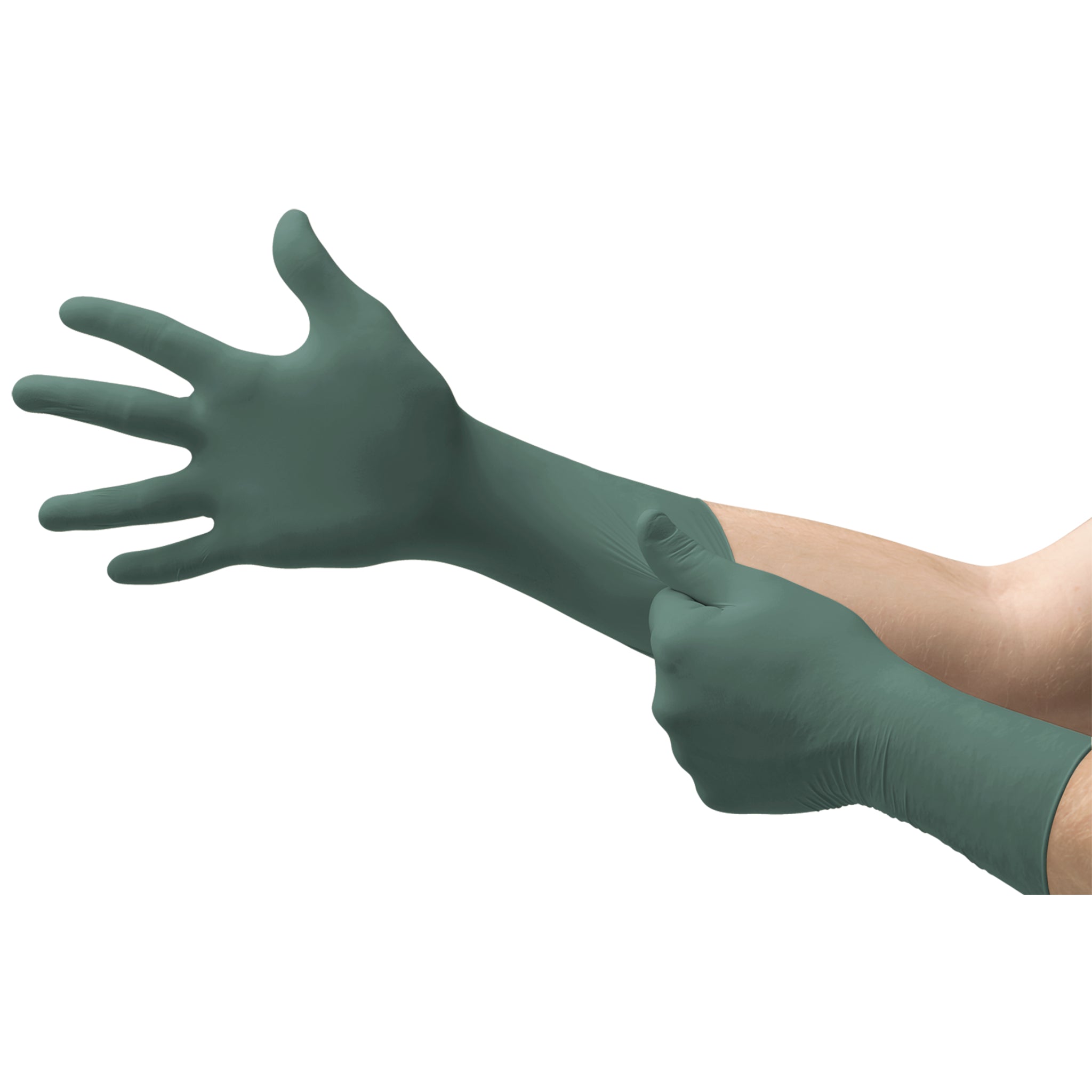 Ansell MICROFLEX DURA FLOCK DFK-608 Flock Lined Disposable Nitrile Gloves, Main Image, gloved hands