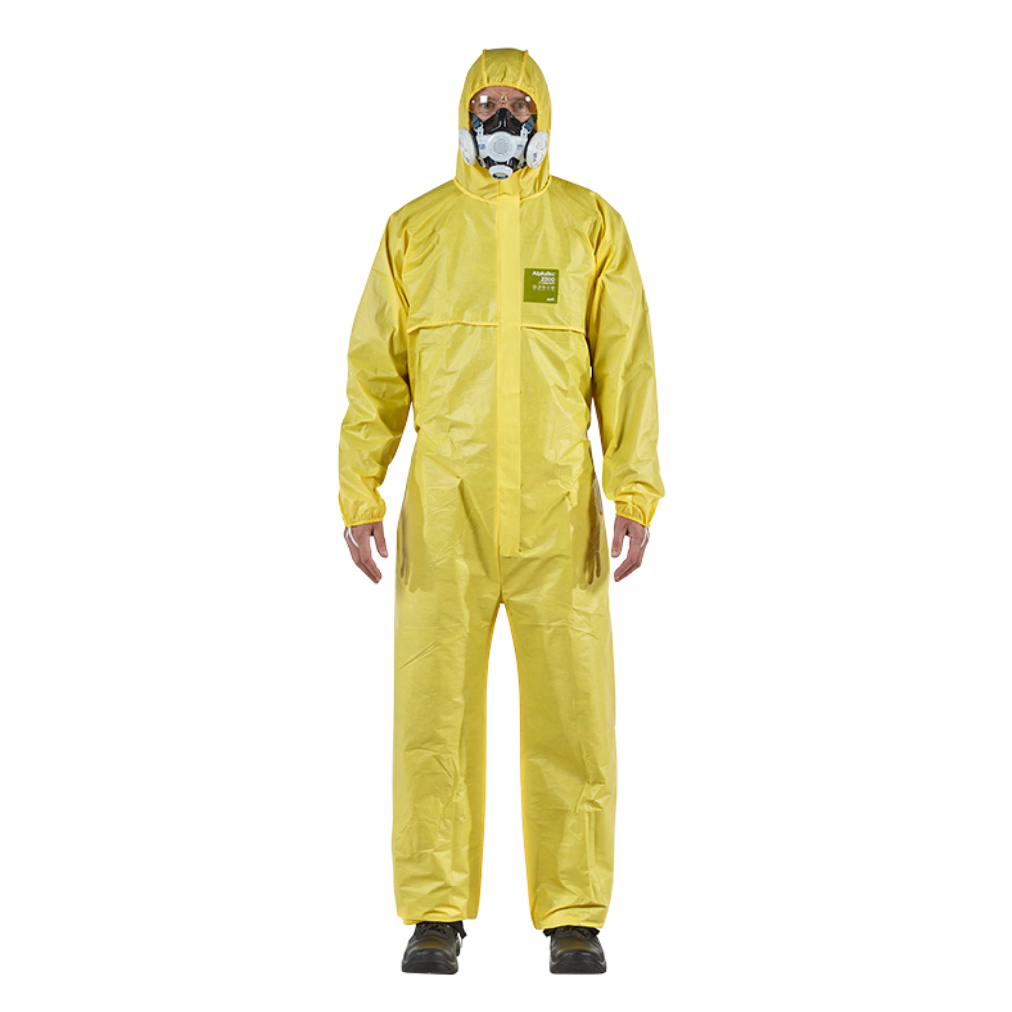 Ansell ‭YY23-B-92-111‬ AlphaTec 2300 Standard Model 111 Hooded Coveralls, Yellow, Case of 25, Main Image