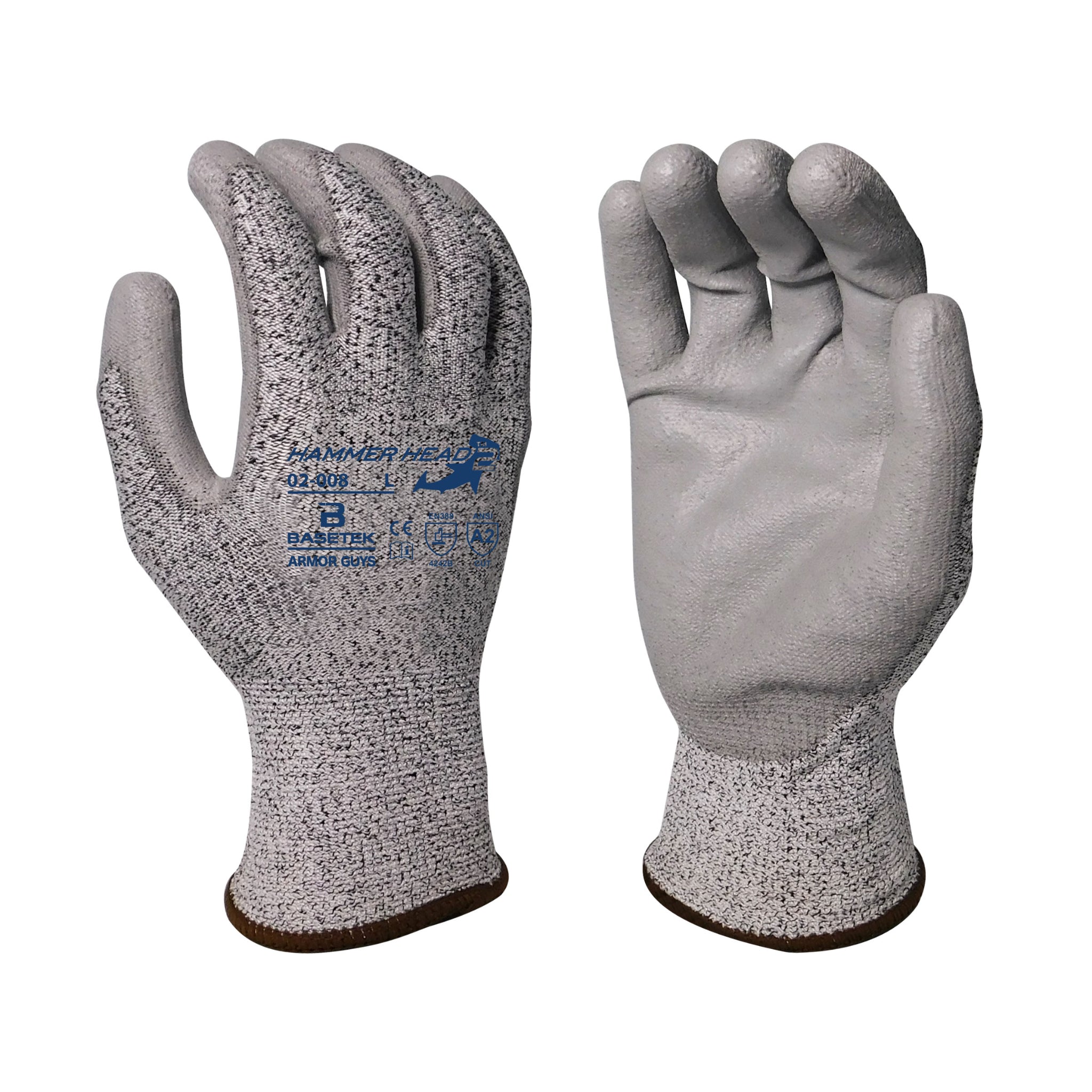 Armor Guys 02-008 Basetek Hammer Head 2 Work Glove, Salt and Pepper, Pair of 12, Front and Back View