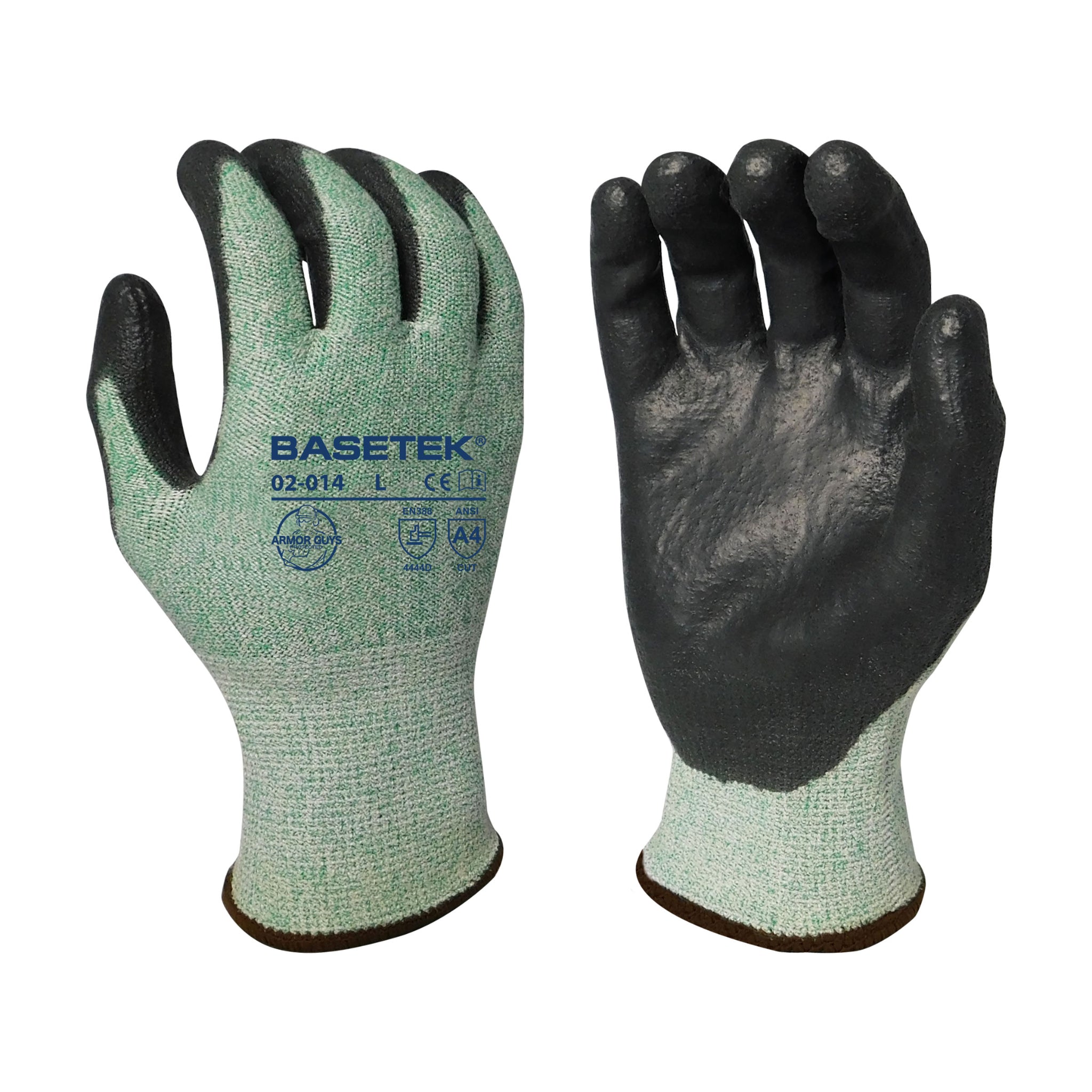 Armor Guys 02-014 Basetek Excel Work Glove, Green, Front and Back View