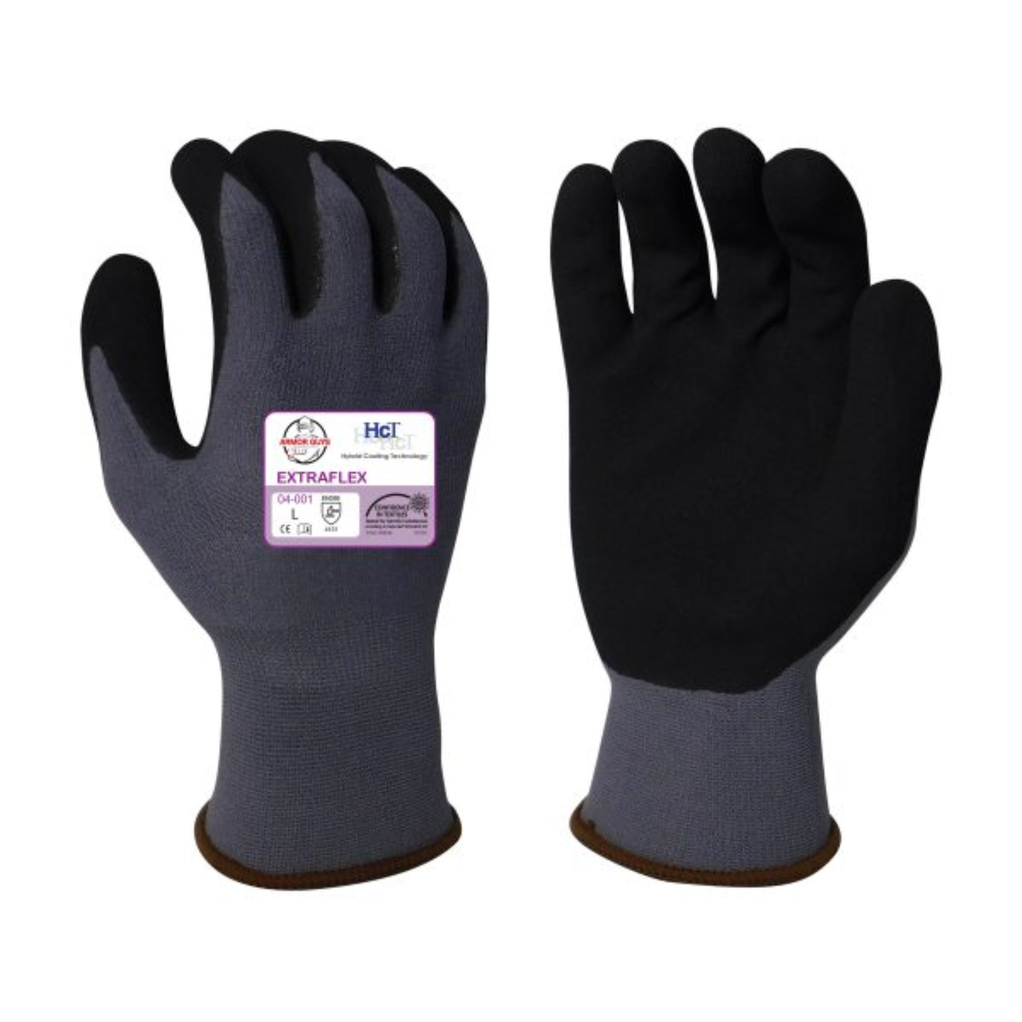 Armor Guys 04-001 ExtraFlex Work Gloves, Gray, 1 Pair, Front and Back View