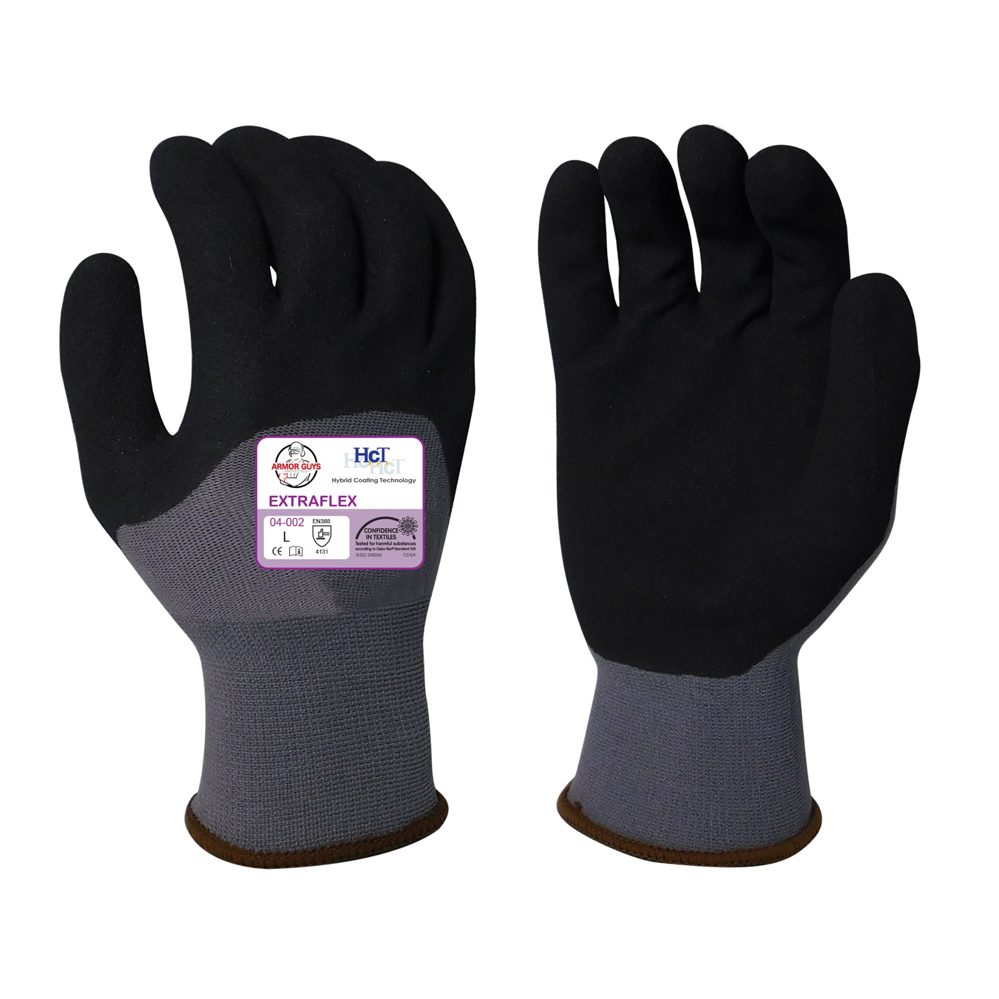 Armor Guys 04-002 ExtraFlex Work Glove, Gray, Pair of 12, Front and Back View