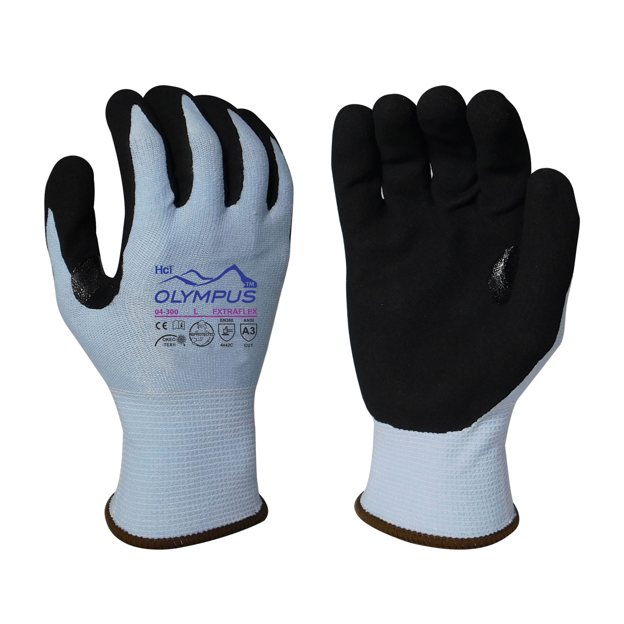 Armor Guys 04-300 Olympus ExtraFlex Work Glove, Blue, Pair of 12, Front and Back View