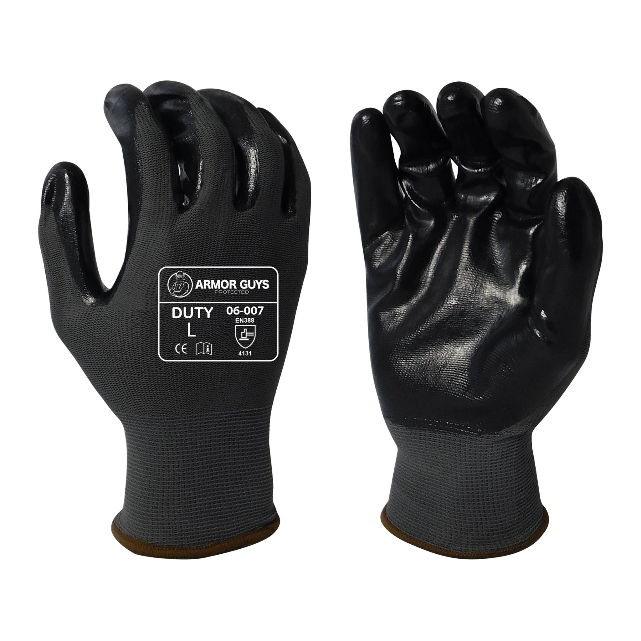 Armor Guys 06-007 13 Gauge Duty Work Glove, Black, Pair of 12, Front and Back View