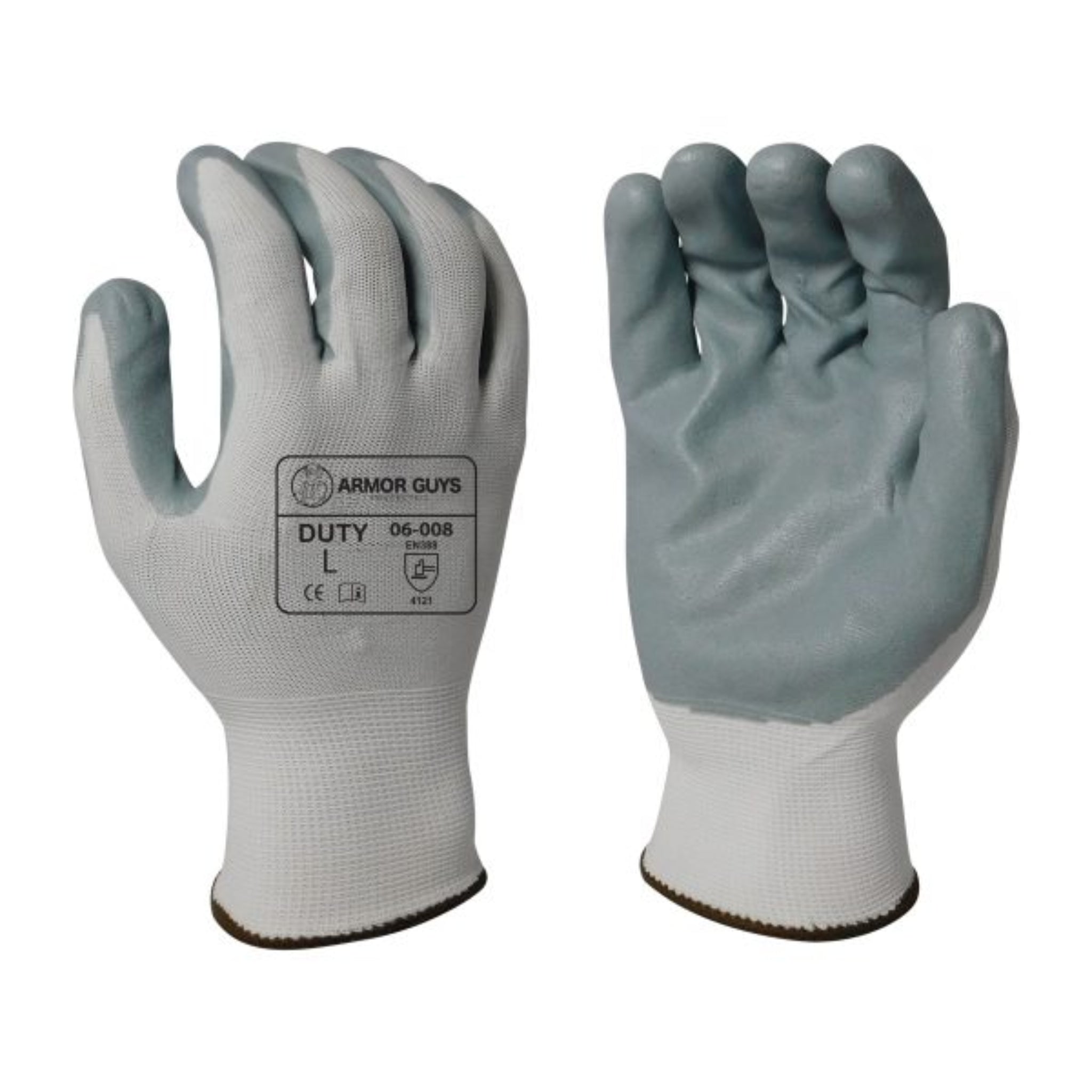 Armor Guys 06-008 13 Gauge Duty Work Glove, Gray, Pair of 12, Front and Back View