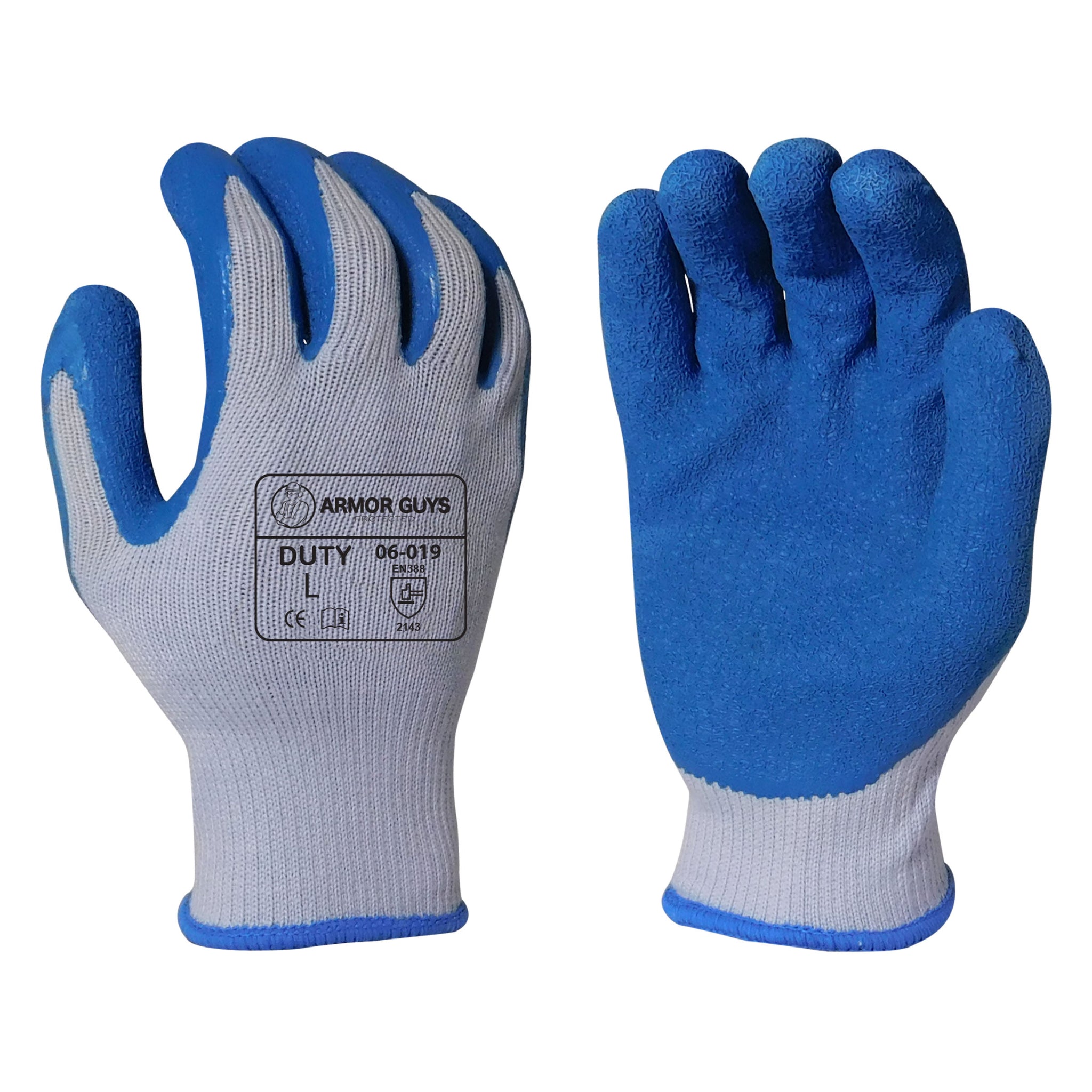 Armor Guys Duty Work Glove Blue Color - 12 Pairs, Front and Back View