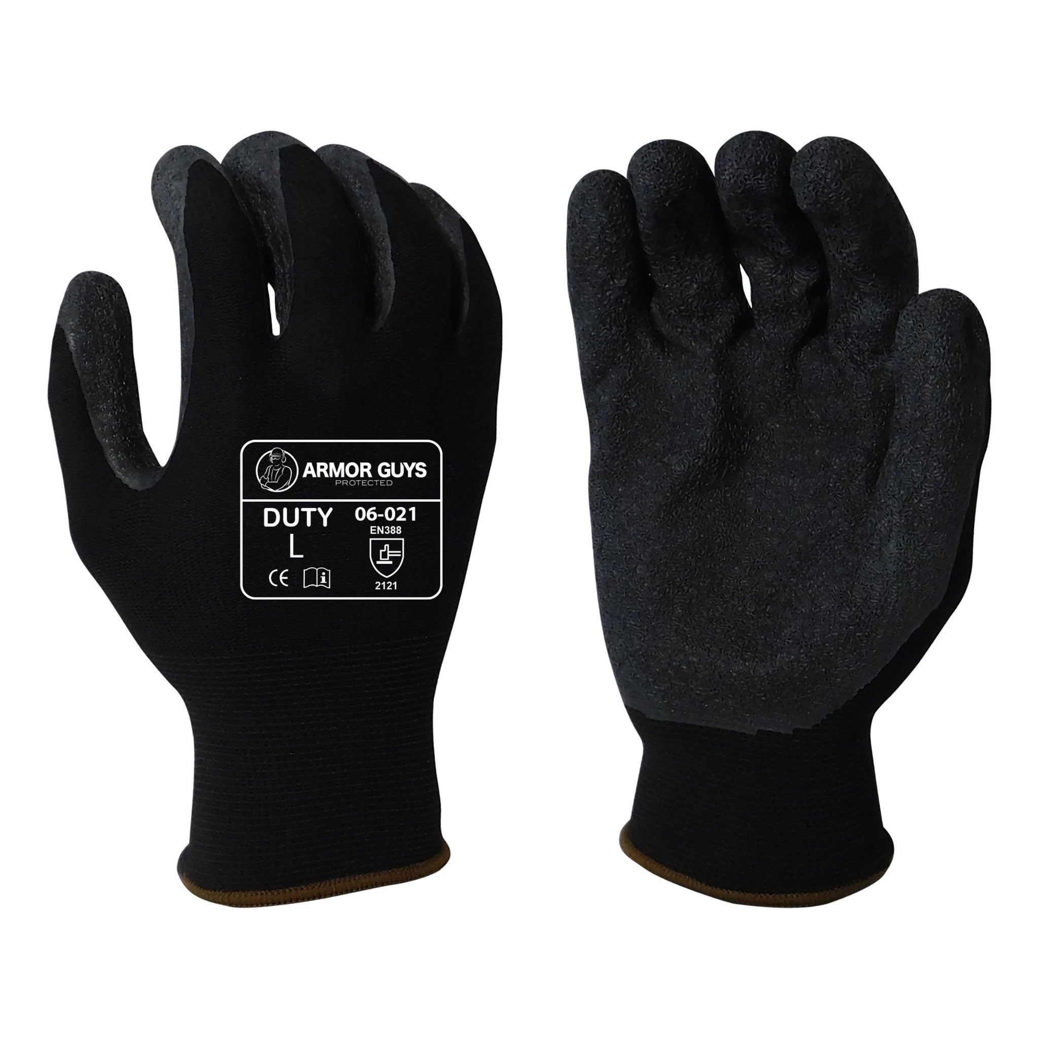 Armor Guys 06-021-S Duty Work Glove, Black, 12 Pairs, Front and Back View