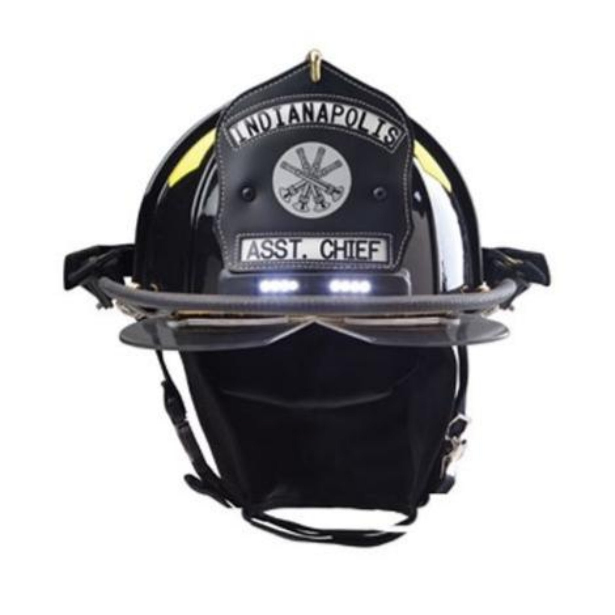 Bullard Traditional Fiberglass Fire Helmet with TrakLite Helmet Lighting System, 4in faceshield and 6in Brass Eagle