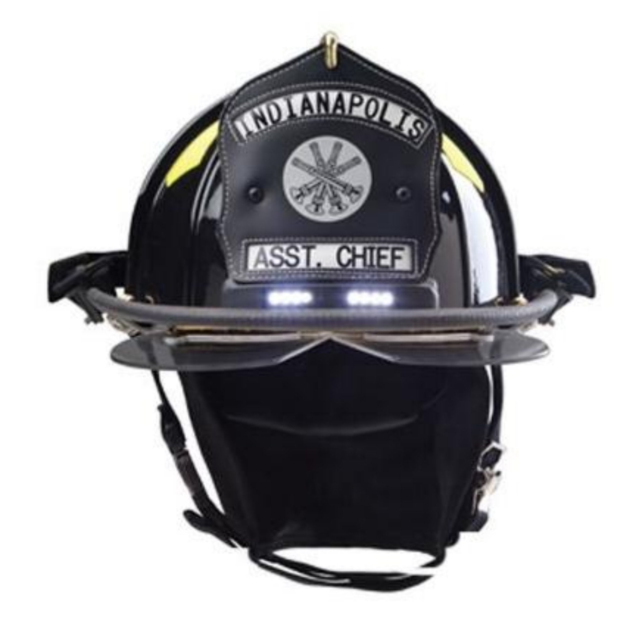 Bullard Traditional Fiberglass Fire Helmet with TrakLite Helmet Lighting System, 4in faceshield adn 6in Brass Eagle - Matte Finish