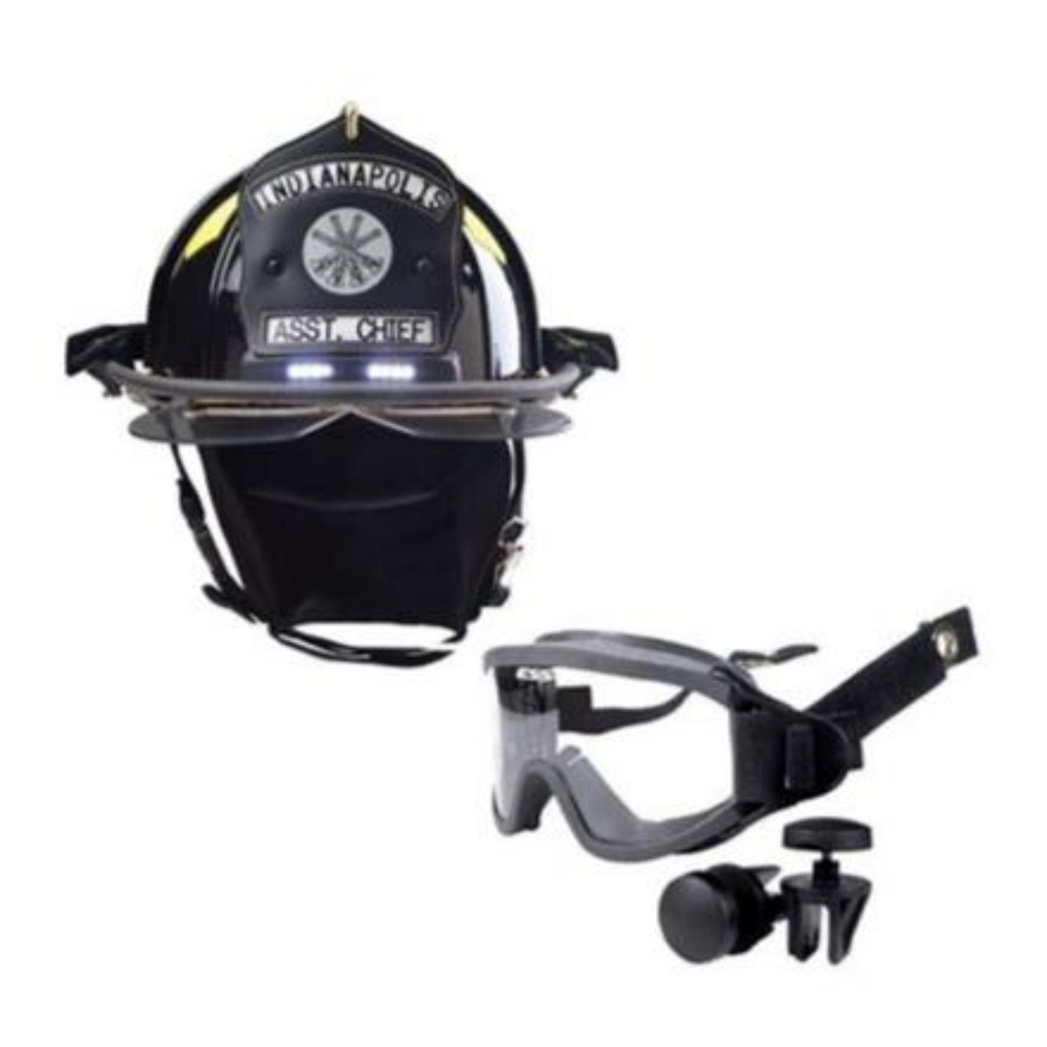 Bullard Traditional Fiberglass Fire Helmet TrakLite Helmet Lighting System, detachable ESS IZ2 goggle and 6in Brass Eagle