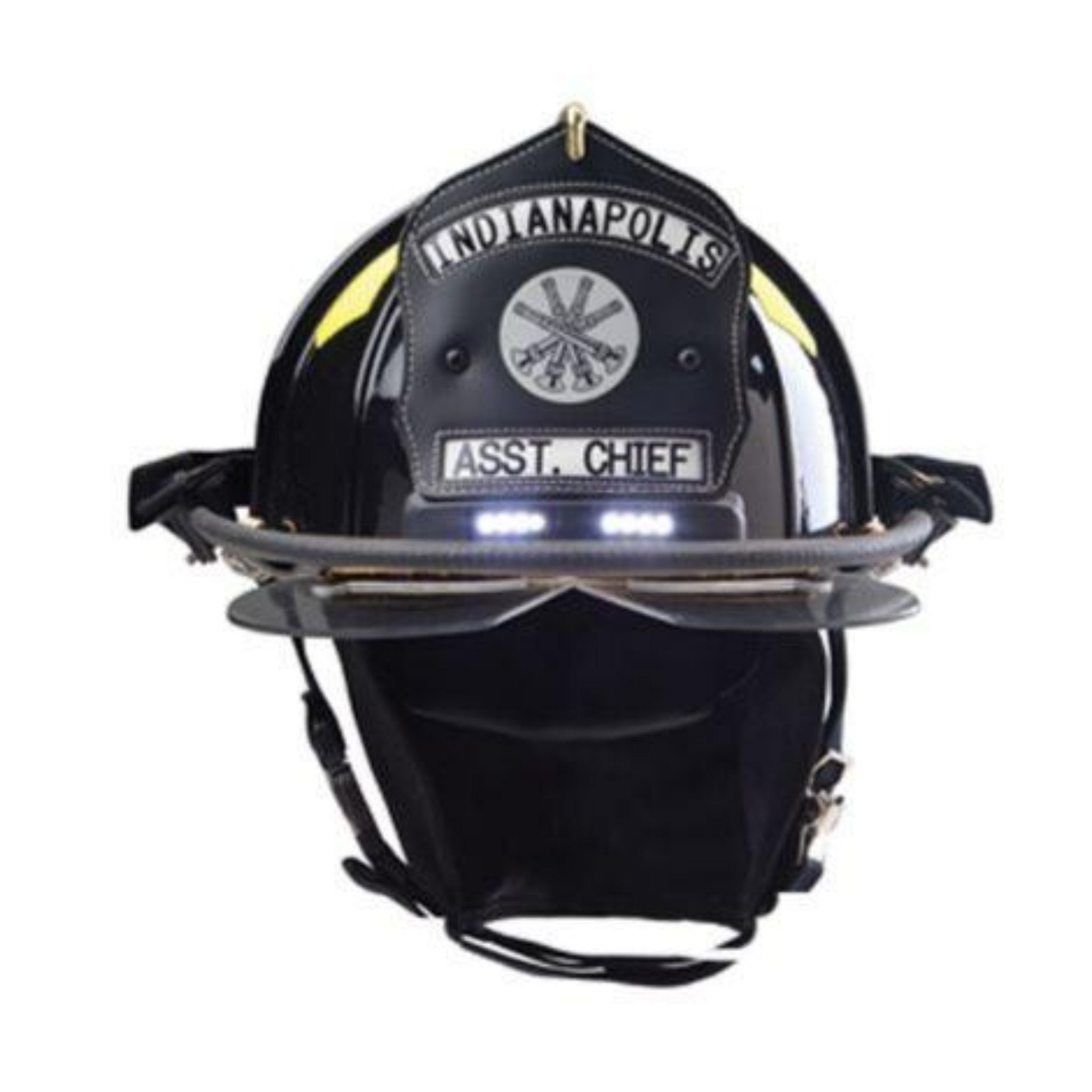 Bullard Traditional Fiberglass Fire Helmet with TrakLite Helmet Lighting System, bourke eyeshield and 6in Brass Eagle - Matte Finish