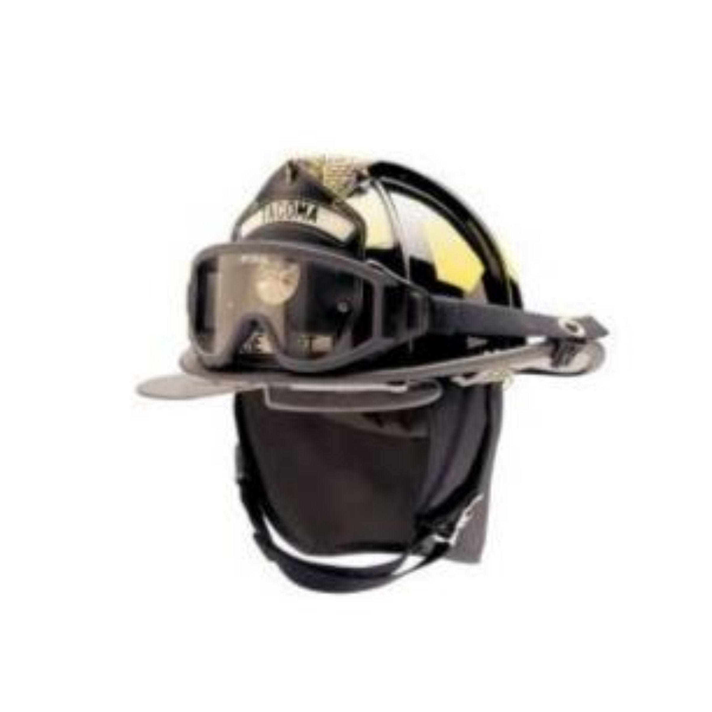 Bullard Traditional Fiberglass Fire Helmet withTrakLite Helmet Lighting System, detachable ESS IZ2 goggle, bourke eyeshield and 6in Brass Eagle