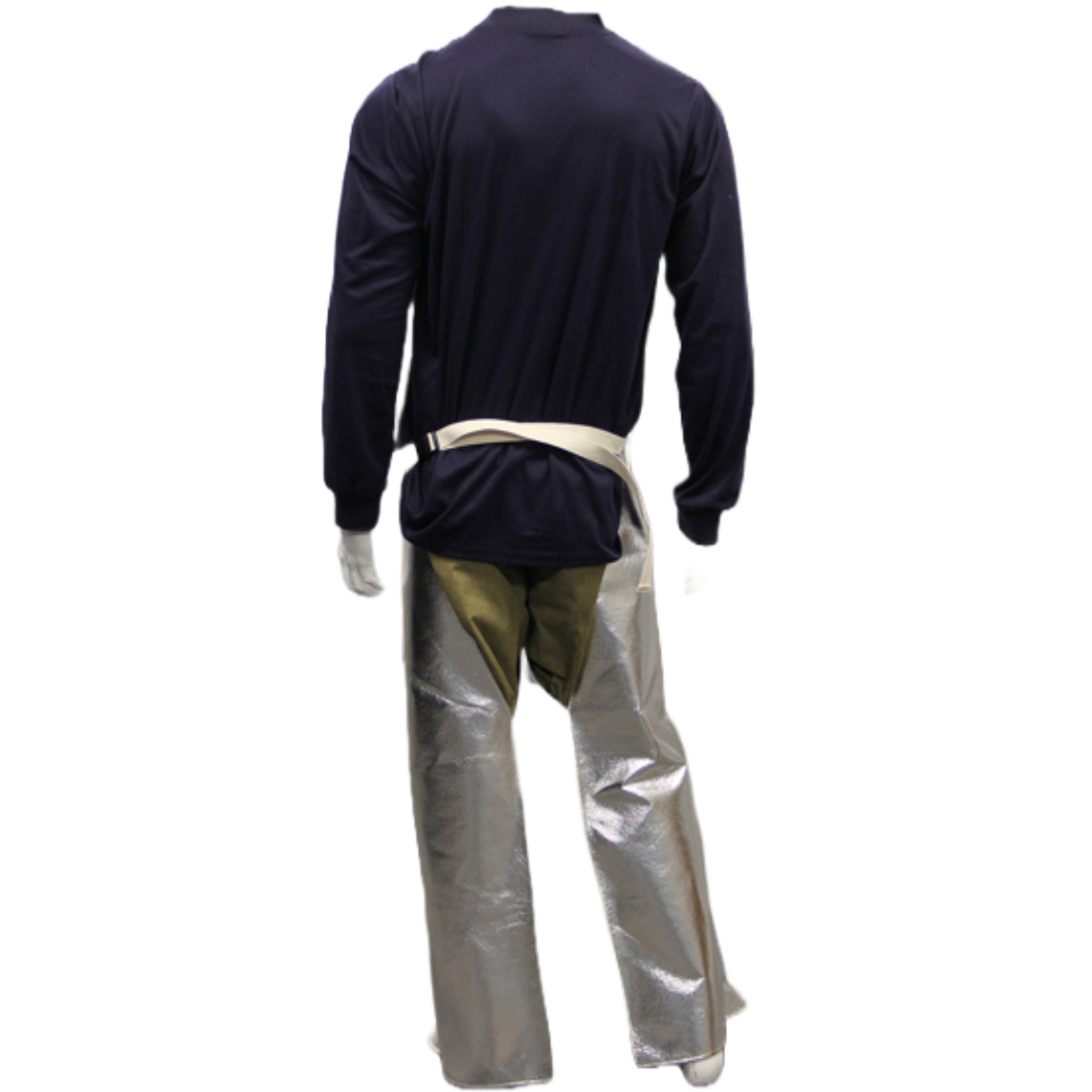 Chicago Protective Apparel HL777-ACK Aluminized Carbon Kevlar Attached Hip Leggings, 19 Oz, Back View, posed