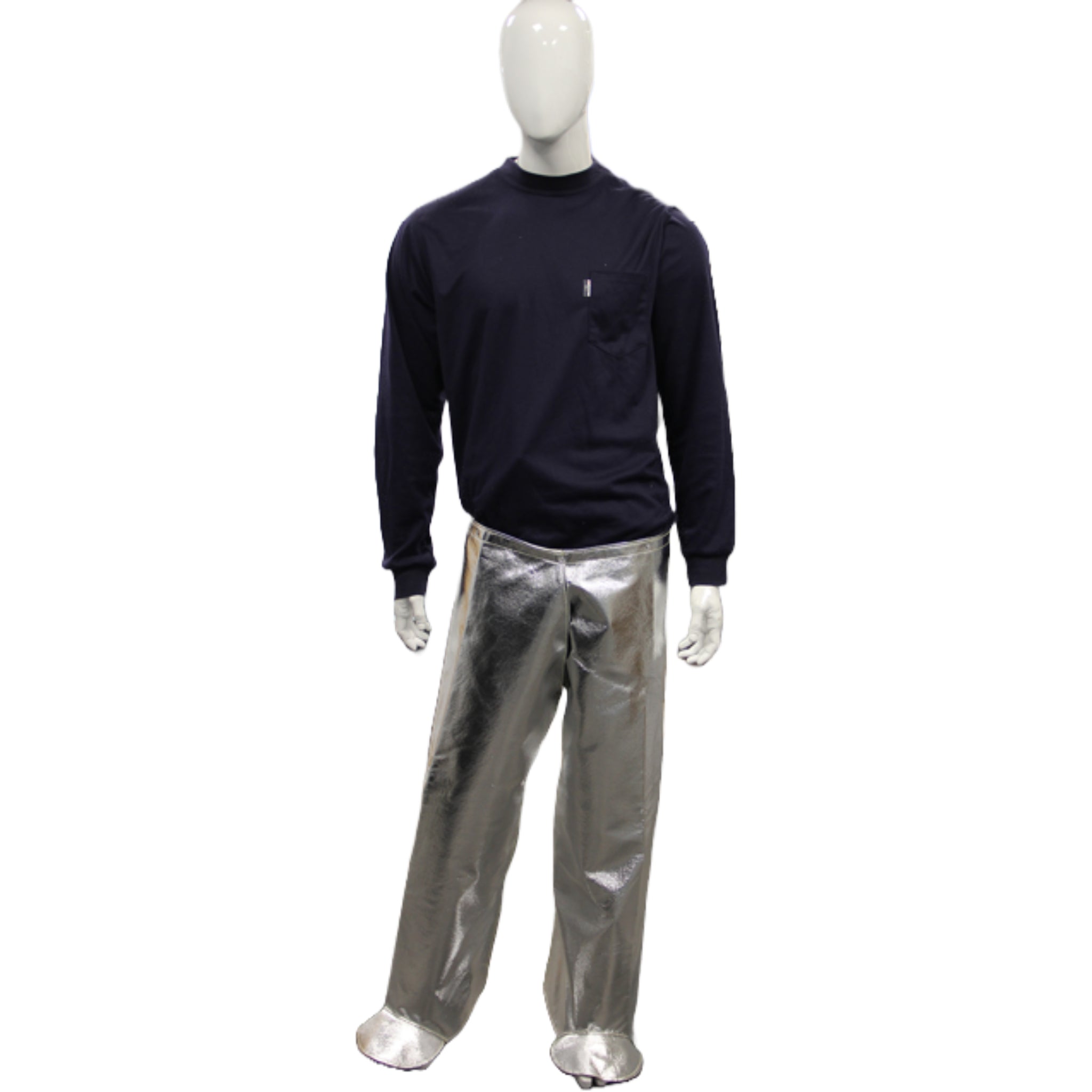 Chicago Protective Apparel HL777-ACK Aluminized Carbon Kevlar Attached Hip Leggings, 19 Oz, Front View, posed