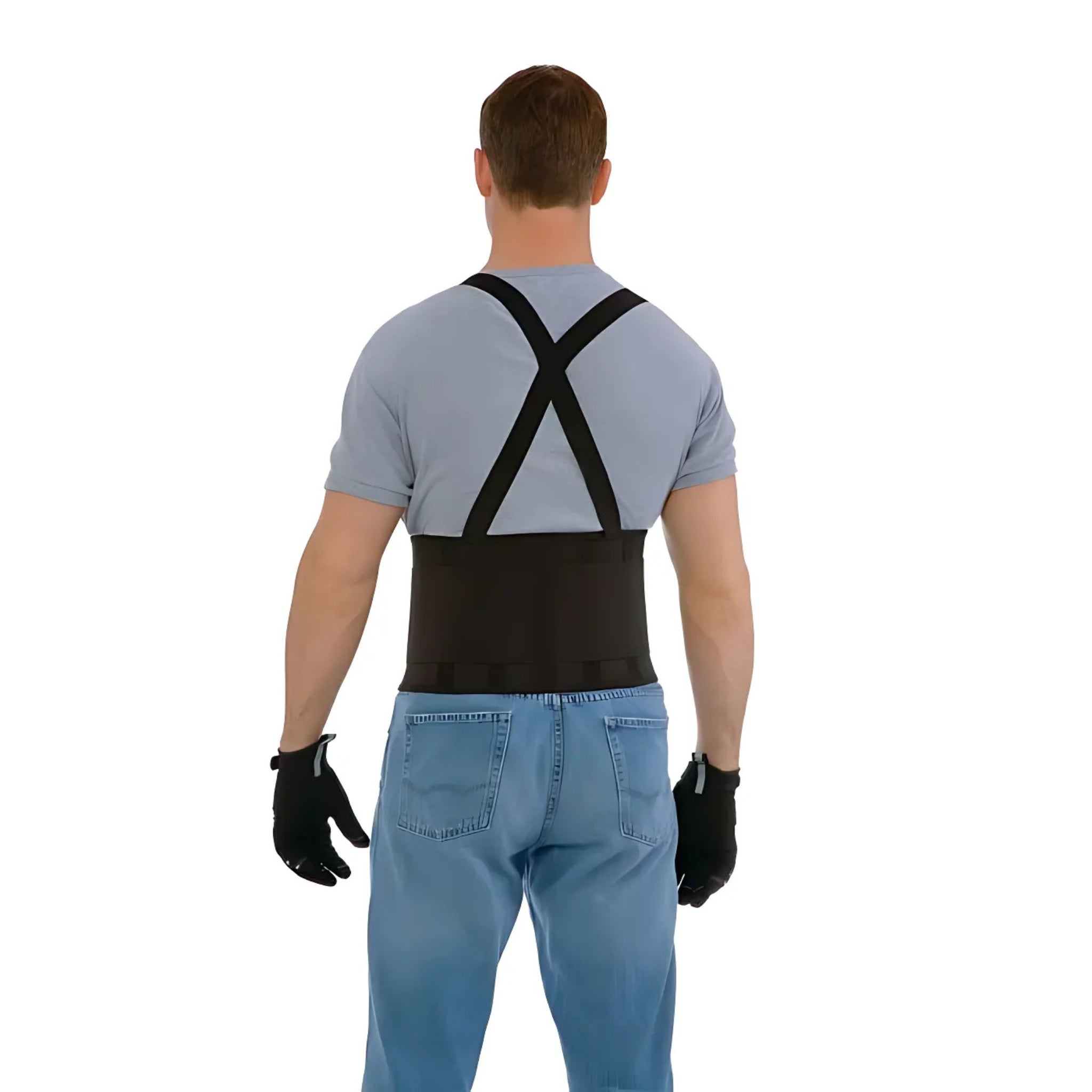 Cordova SB Tapered Back Support Belt with Attached Suspenders, Black, 1 Each, In Use Back View