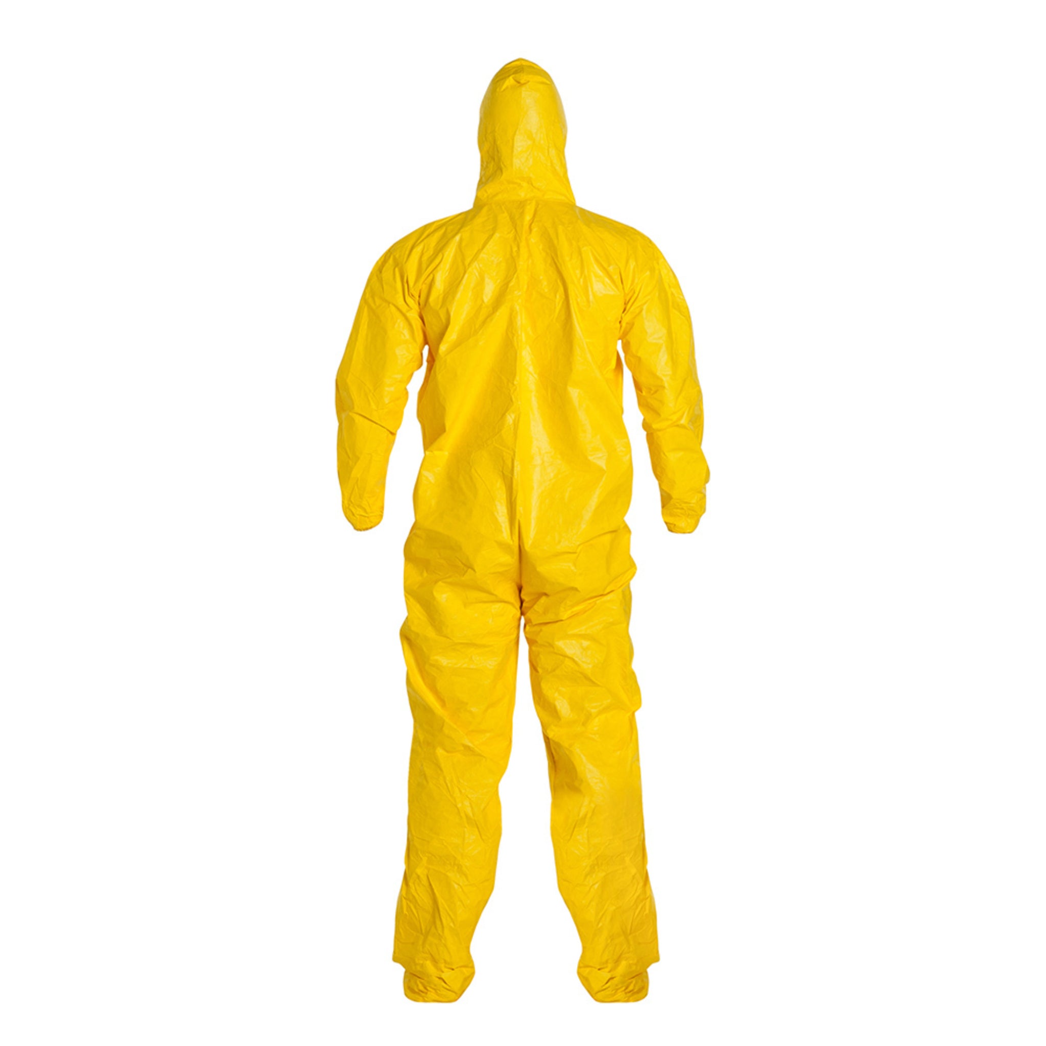 DuPont Tychem 2000 QC122SYL Chemical Protective Coverall with Hood, Elastic Wrists, Attached Socks, 10 Mil, Yellow, back view