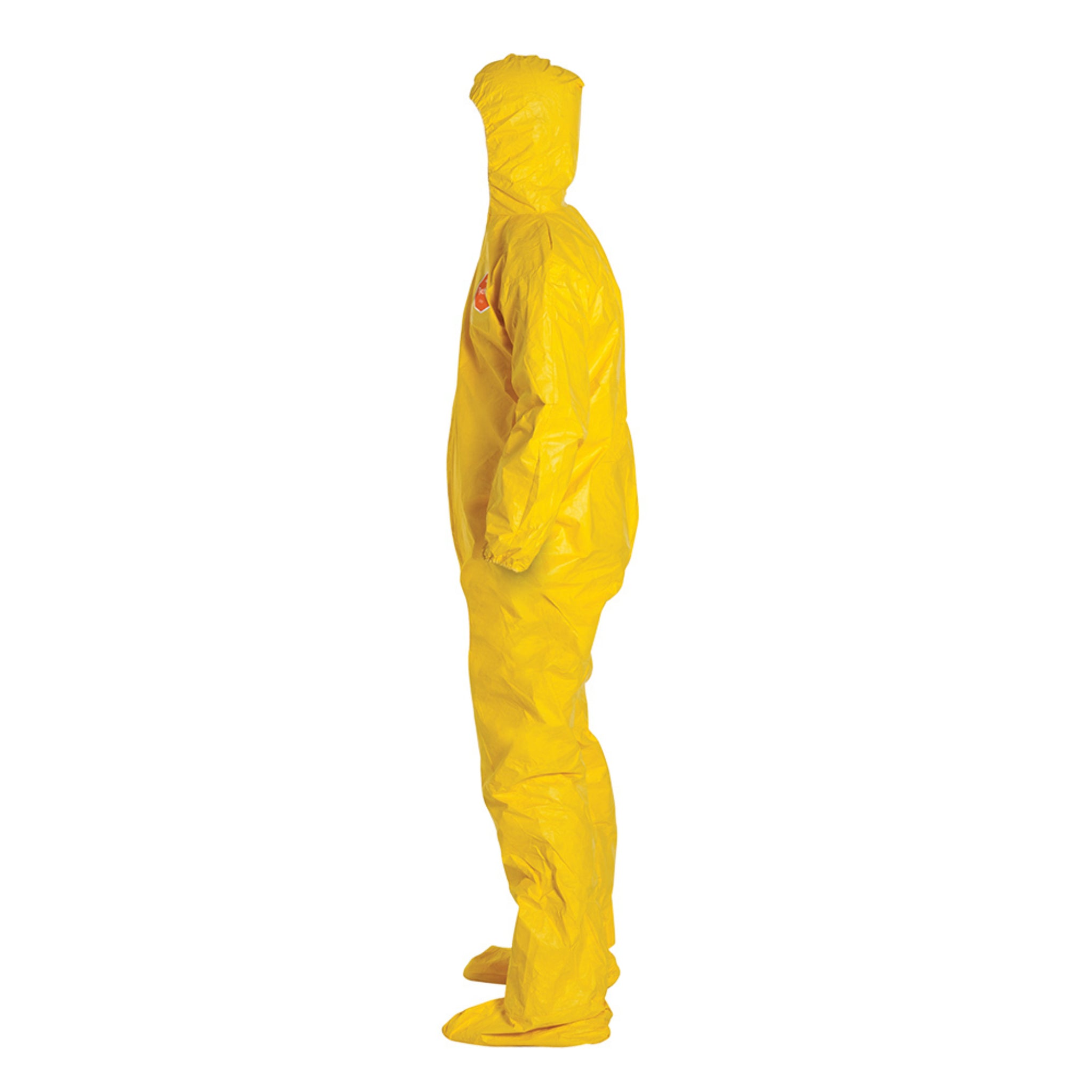 DuPont Tychem 2000 QC122SYL Chemical Protective Coverall with Hood, Elastic Wrists, Attached Socks, 10 Mil, Yellow, left side view