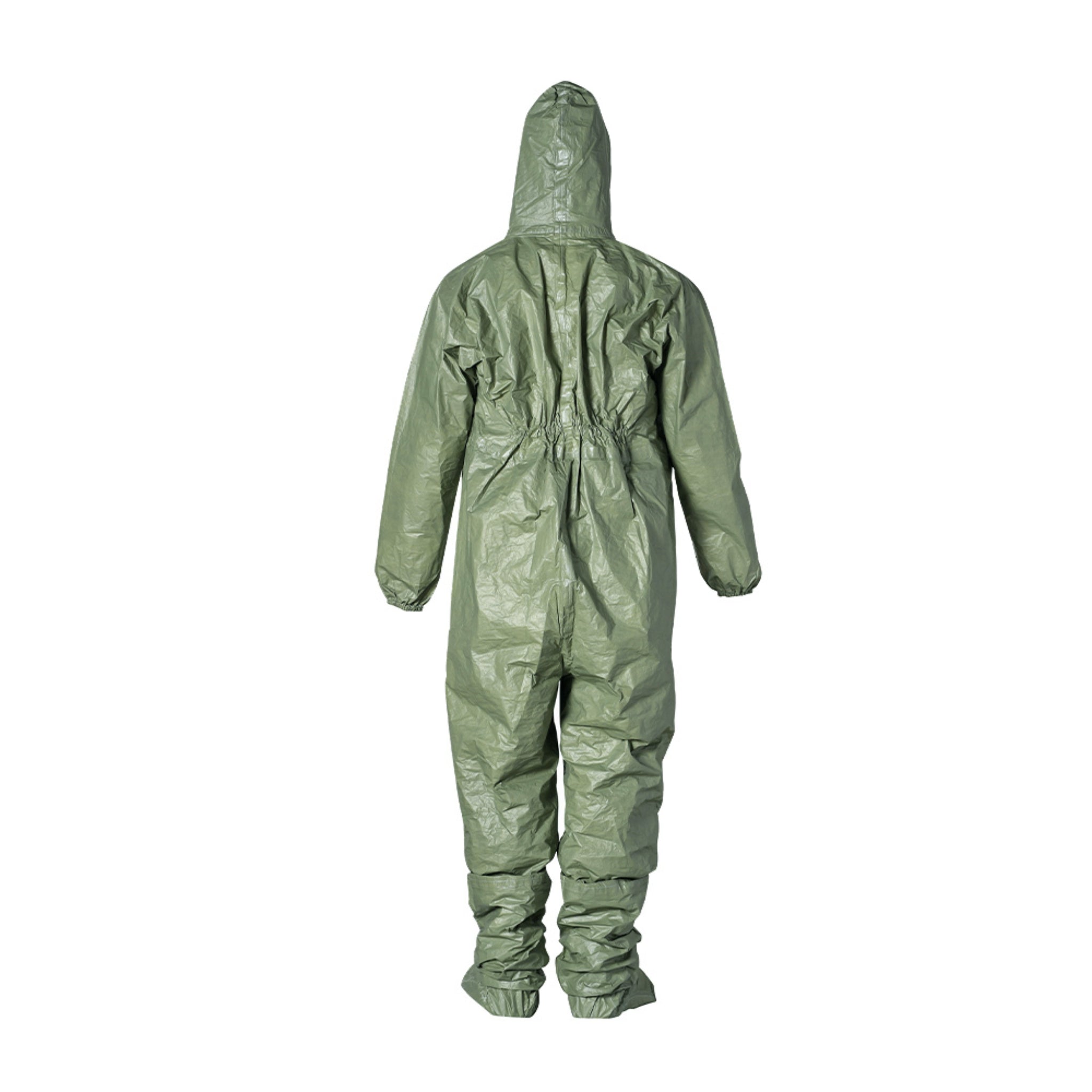 DuPont Tychem 2000 SFR QS127TGR Coverall, Respirator Fit Hood, Front Zipper Closure, Chin Flap, back view